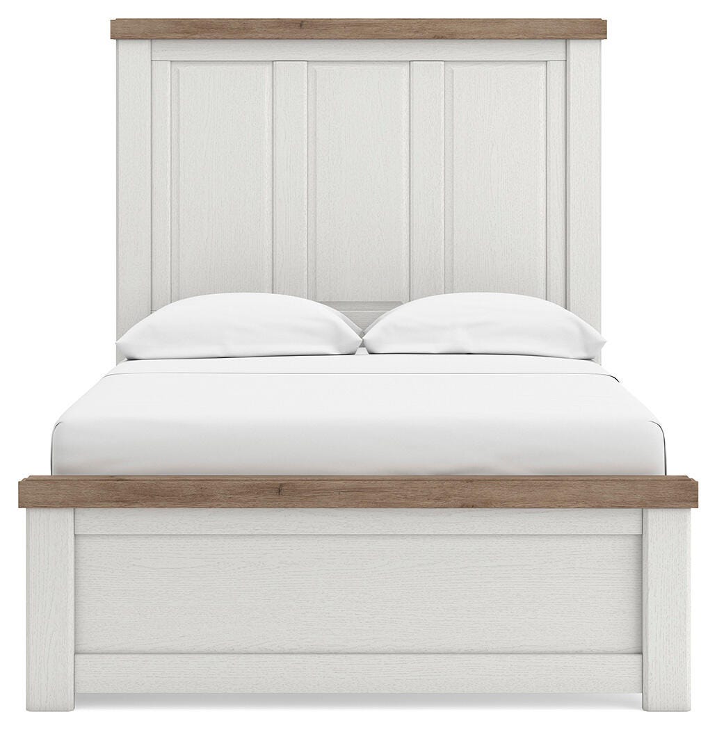Savonport White/Brown Full Panel Bed with Storage