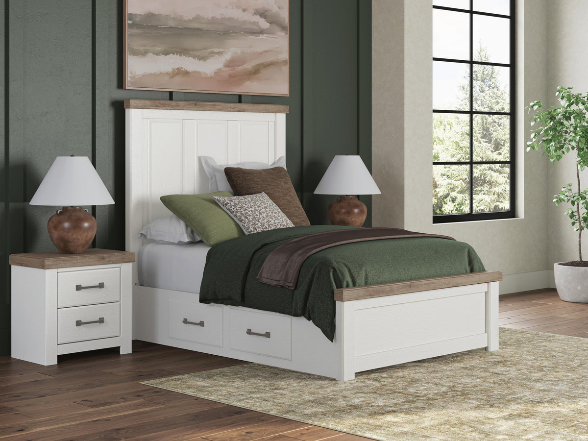 Savonport White/Brown Full Panel Bed with Storage