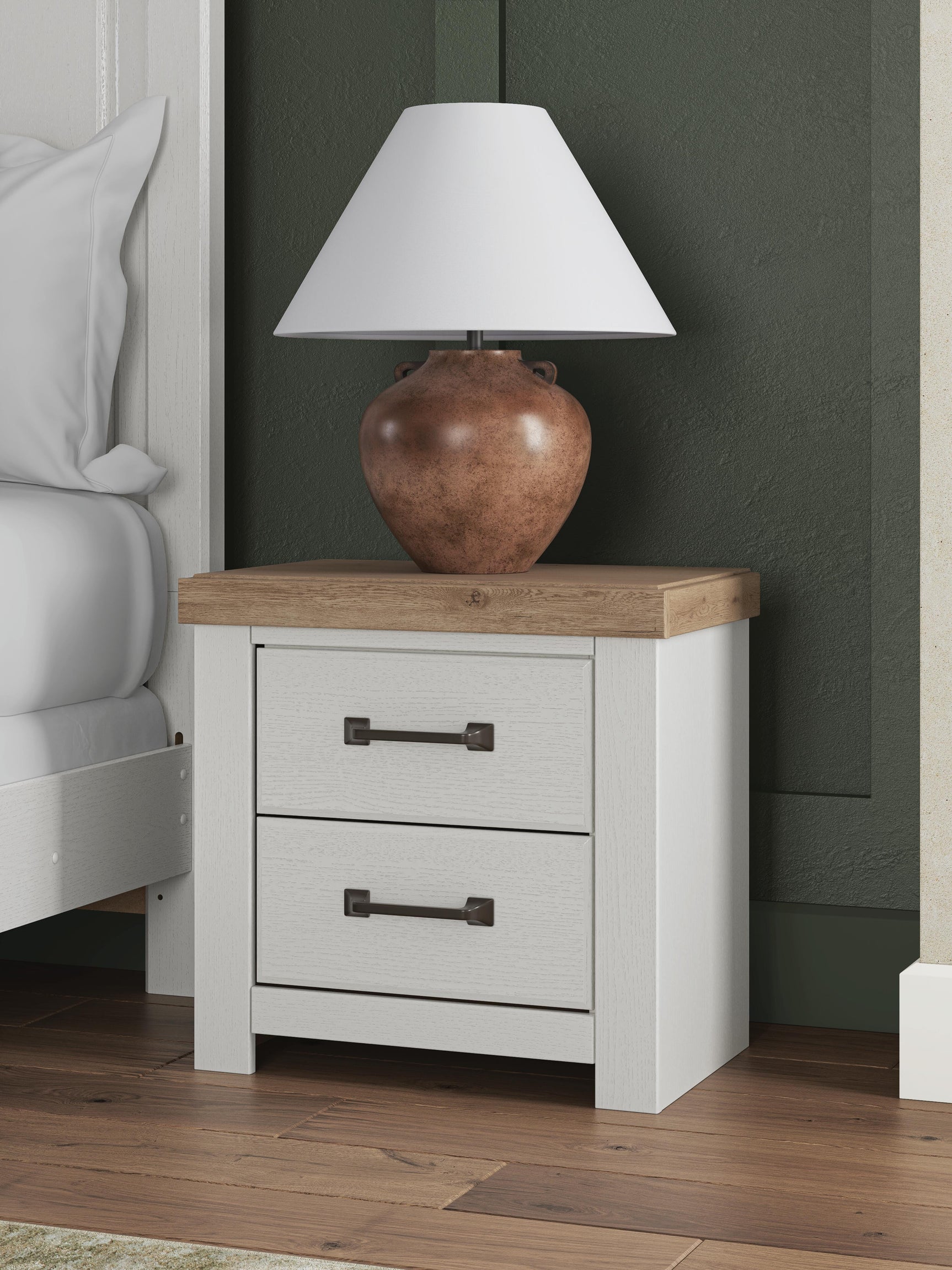 Savonport White/Brown Two Drawer Nightstand (Online Special Price)