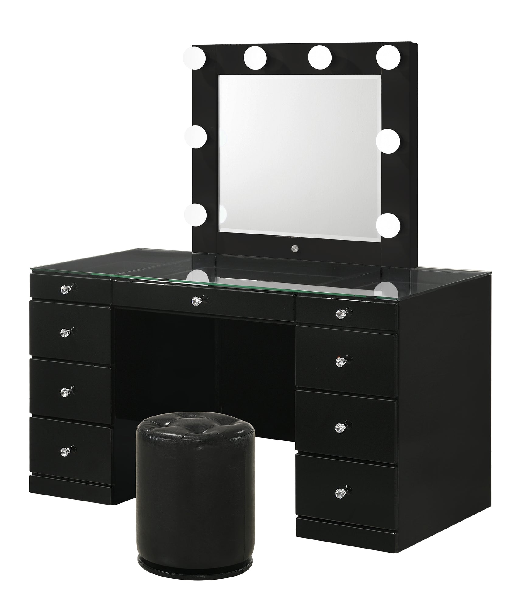 Avery Black Vanity Set w/LED Mirror & Stool