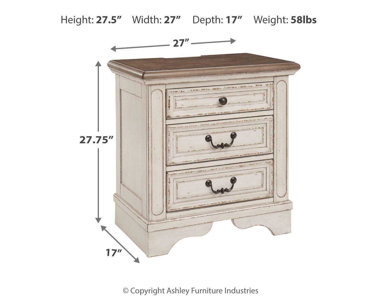 Realyn Chipped White Chest and 2 Nightstands