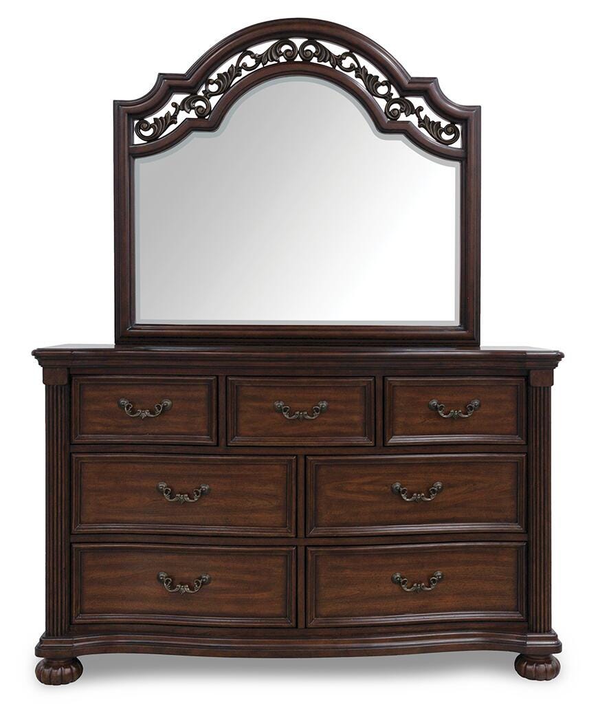 Lavinton Brown California King Poster Bed, Dresser, Mirror and 2 Nightstands