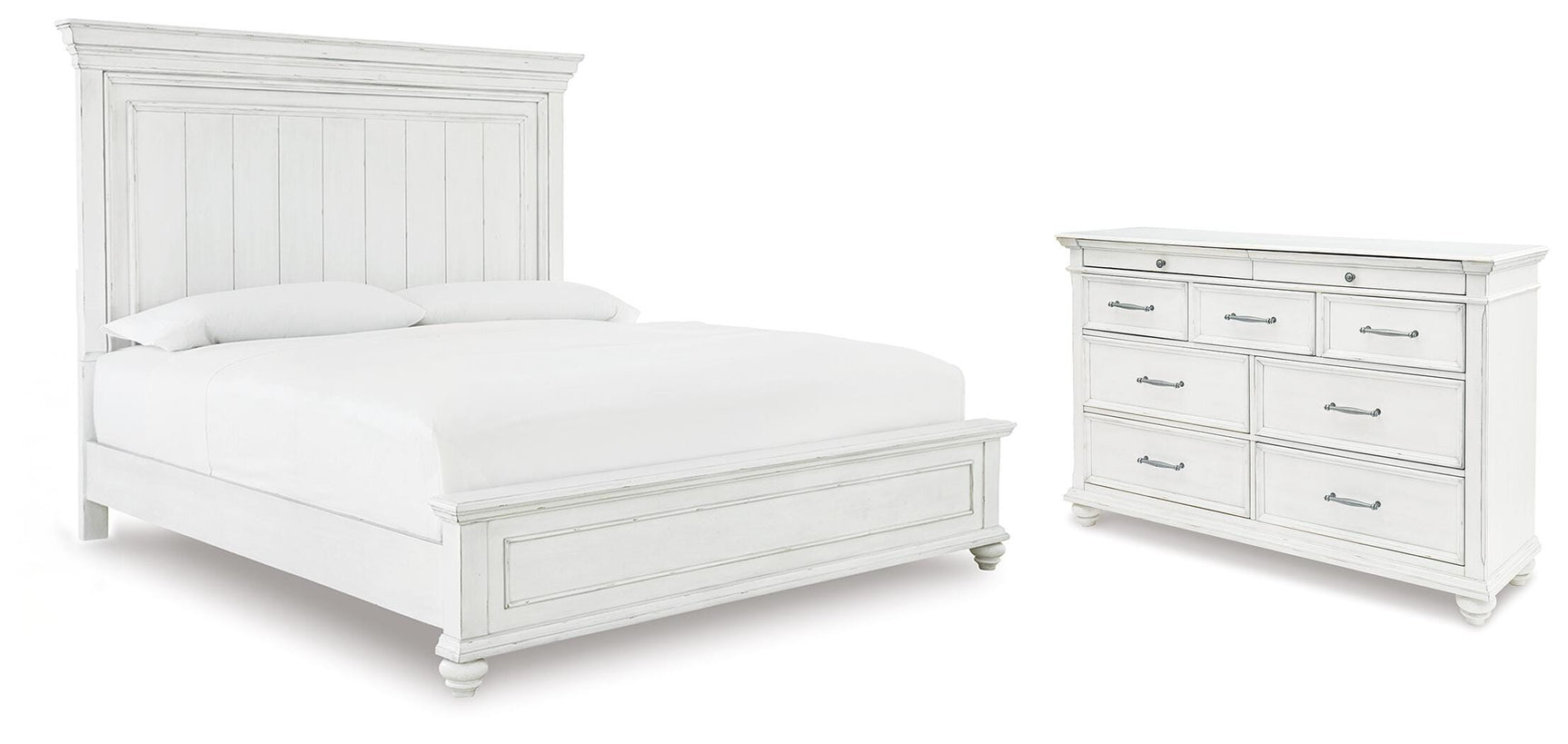 Kanwyn Whitewash Queen Panel Bed and Dresser