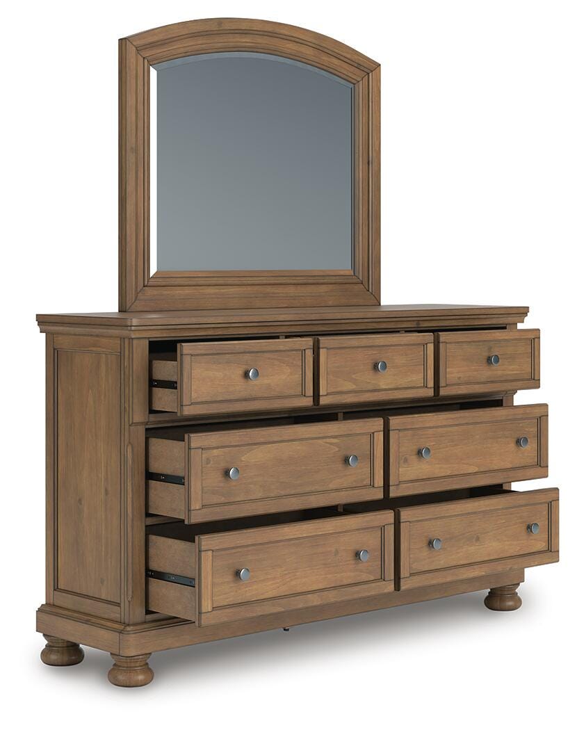 Feddinger Medium Brown King Panel Bed, Dresser, Mirror, Chest and 2 Nightstands