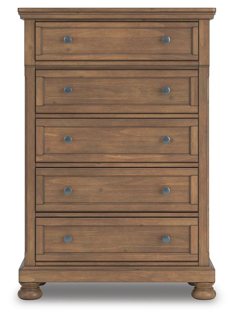 Feddinger Medium Brown King Panel Bed, Dresser, Mirror, Chest and 2 Nightstands