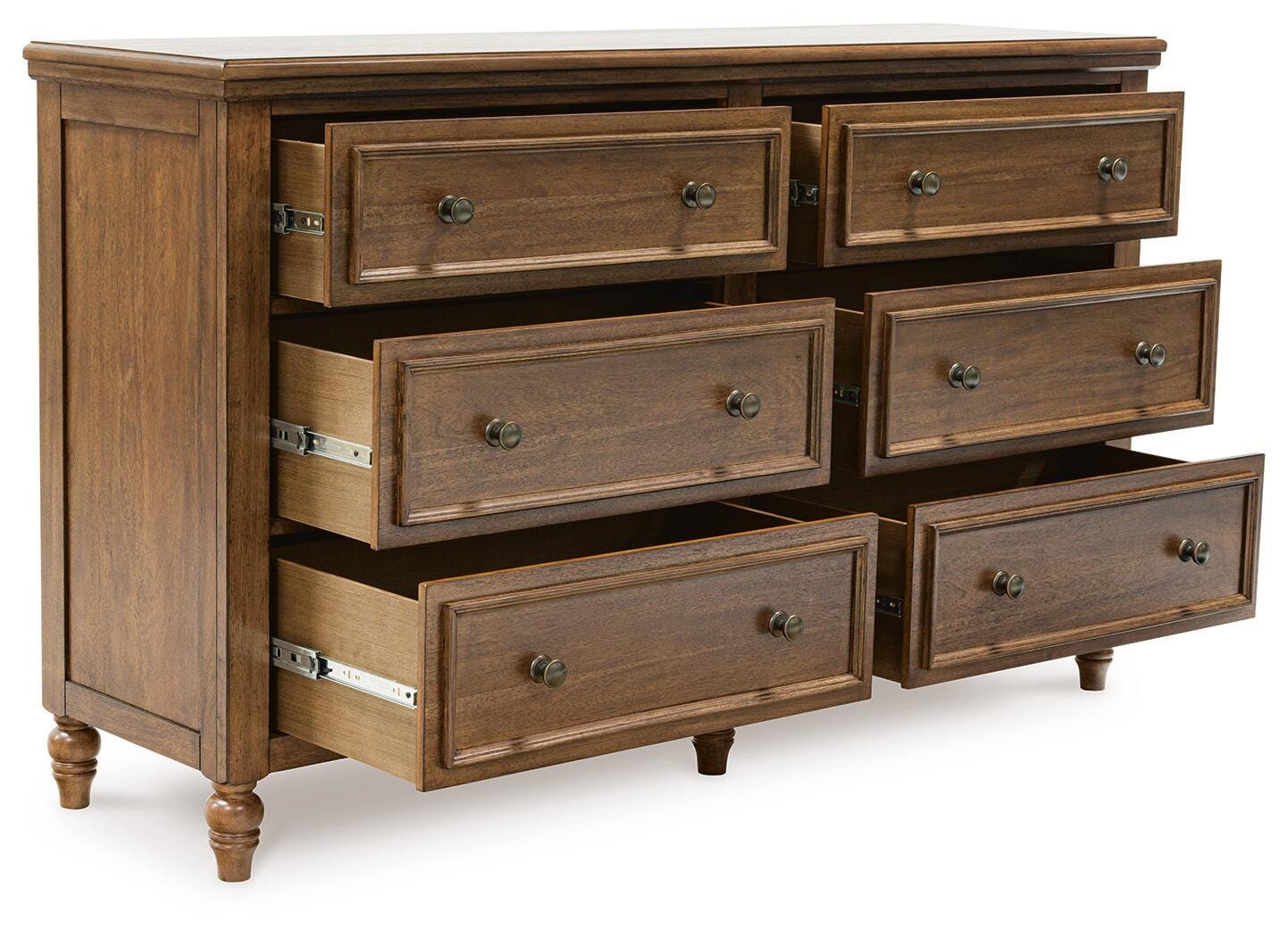 Sturlayne Brown King Upholstered Panel Bed, Dresser and 2 Nightstands (Online Special Price)