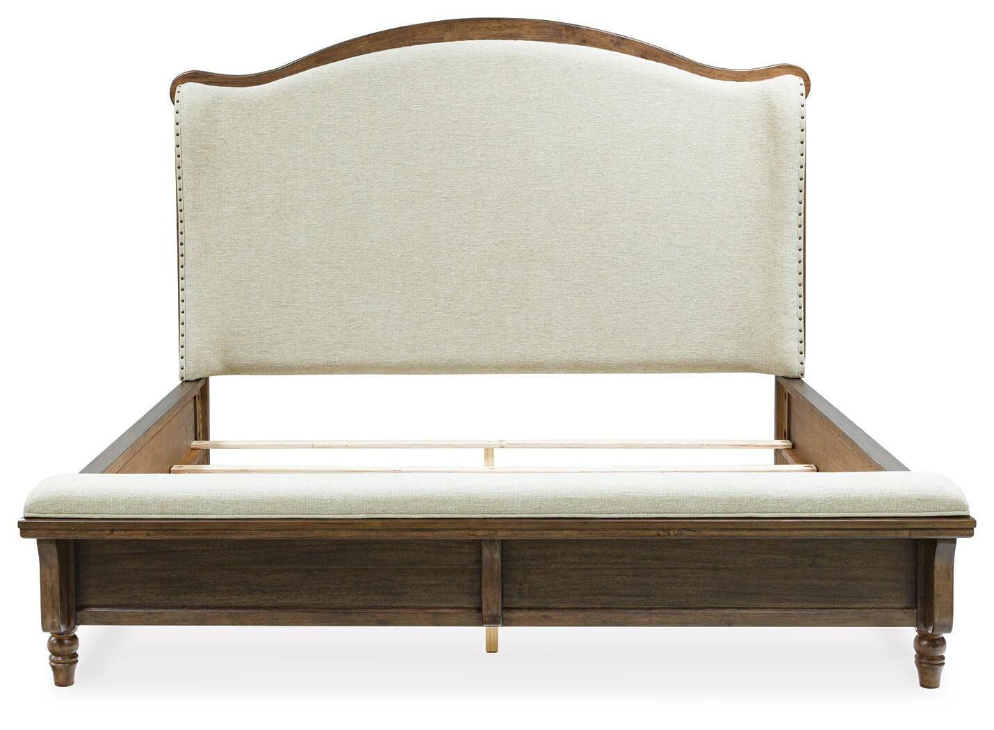 Sturlayne Brown King Upholstered Panel Bed, Dresser and 2 Nightstands (Online Special Price)