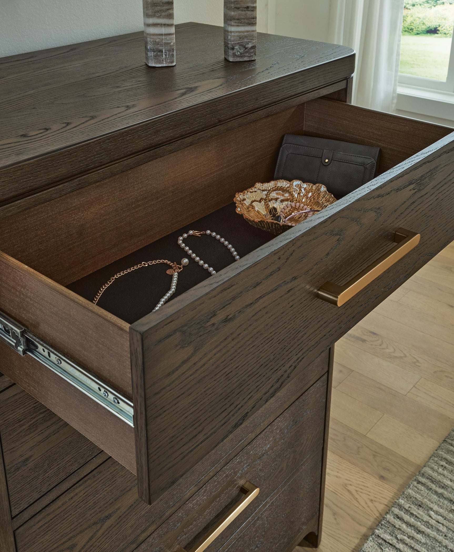 Radkin Burnished Brown Five Drawer Chest (Online Special Price)