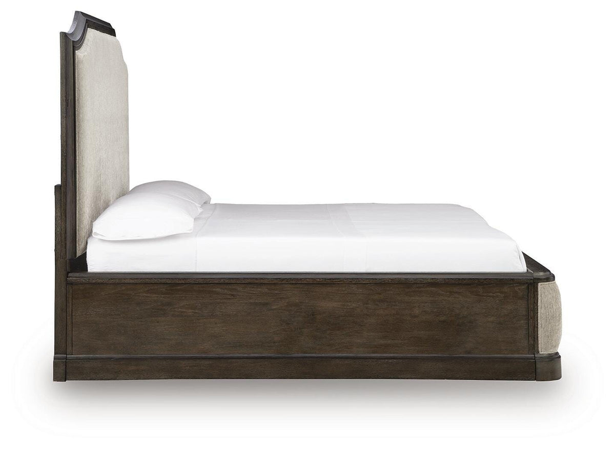 Wickenger Dark Brown California King Upholstered Panel Bed