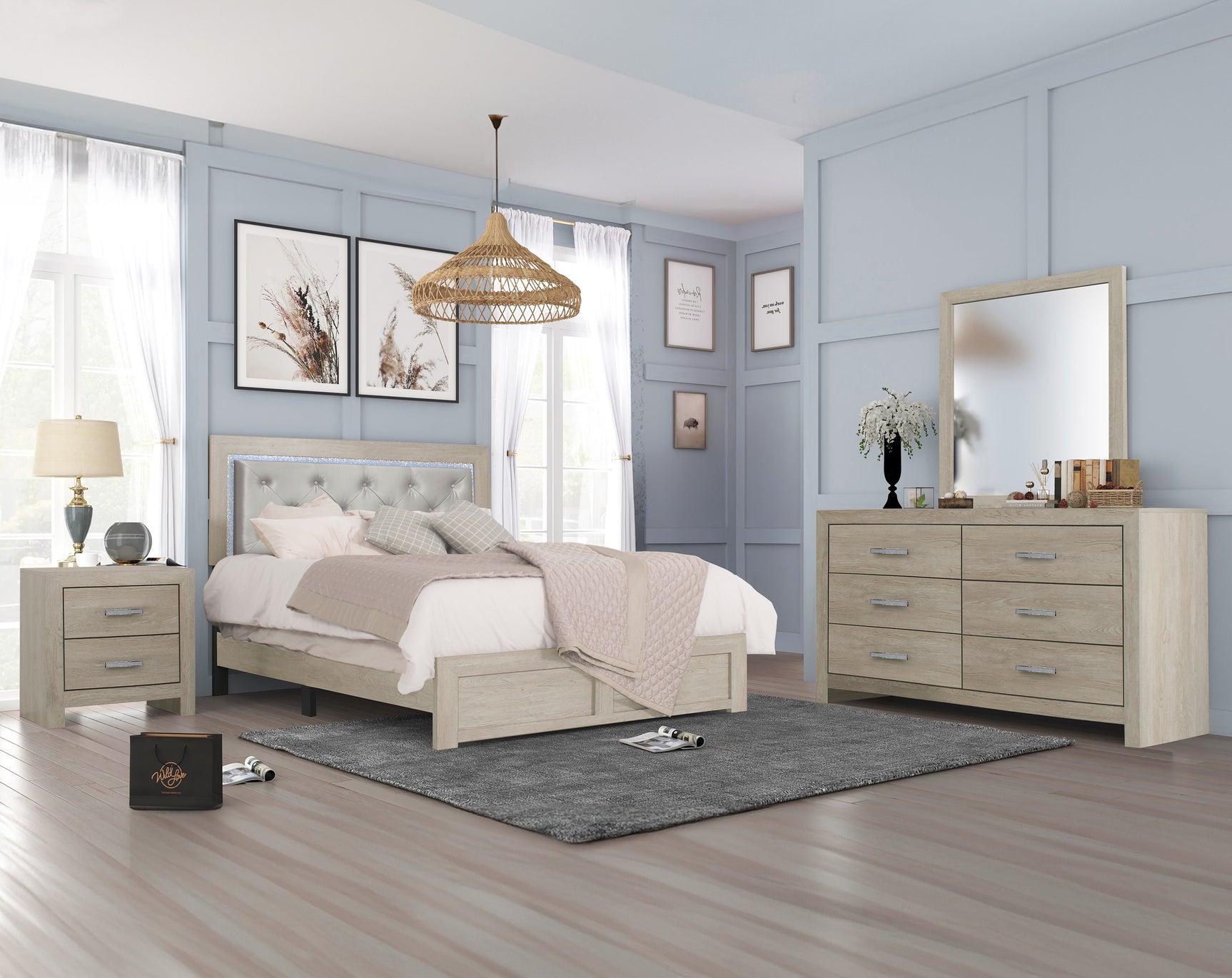 Jaylen Cream Upholstered Panel Bedroom Set