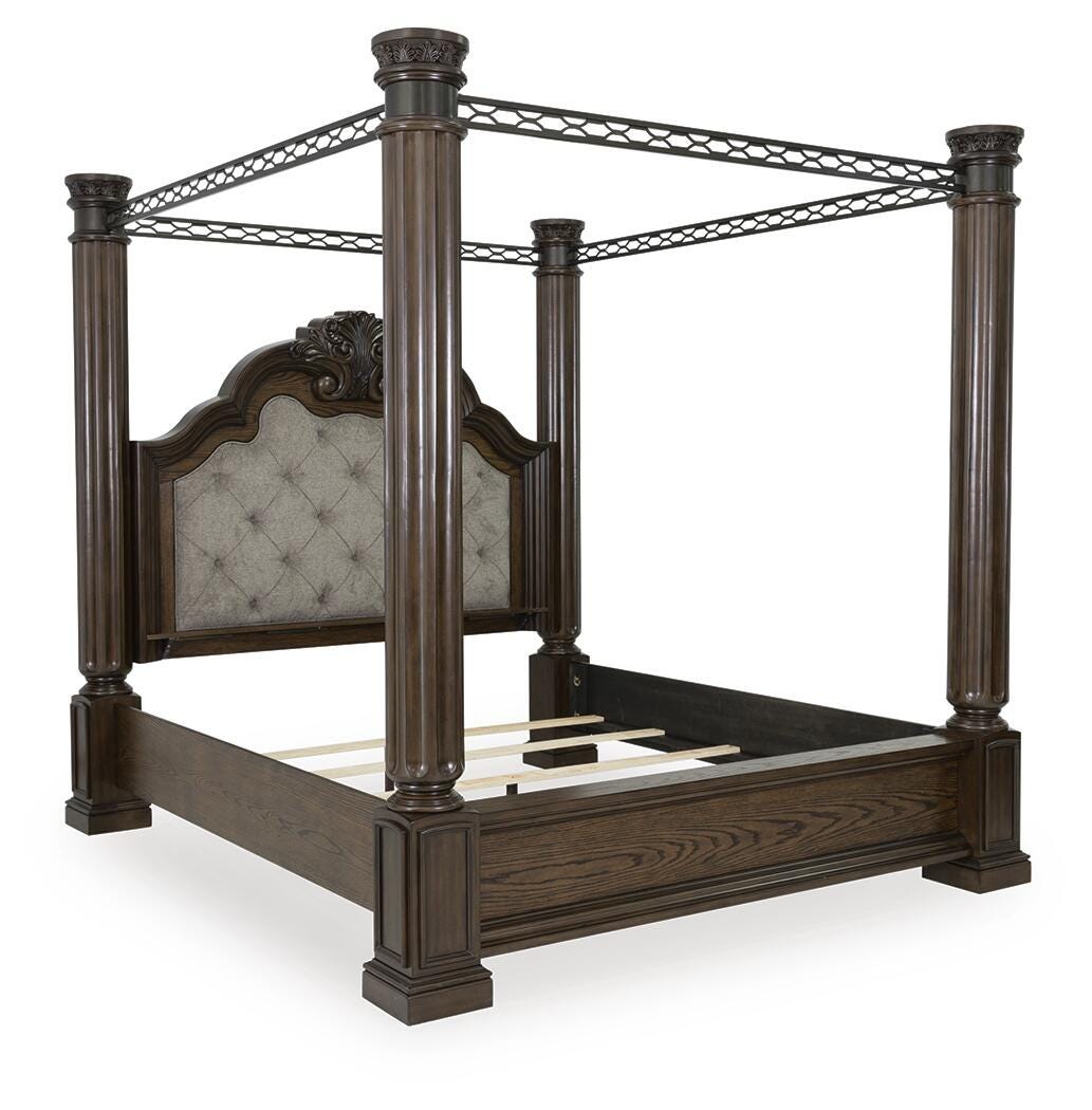 Maylee Dark Brown King Poster Bed and 2 Nightstands