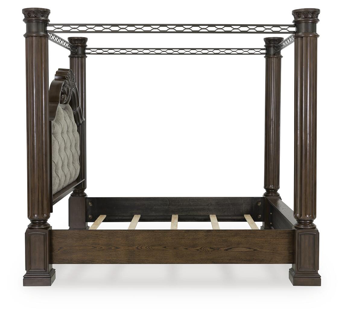 Maylee Dark Brown King Poster Bed and 2 Nightstands