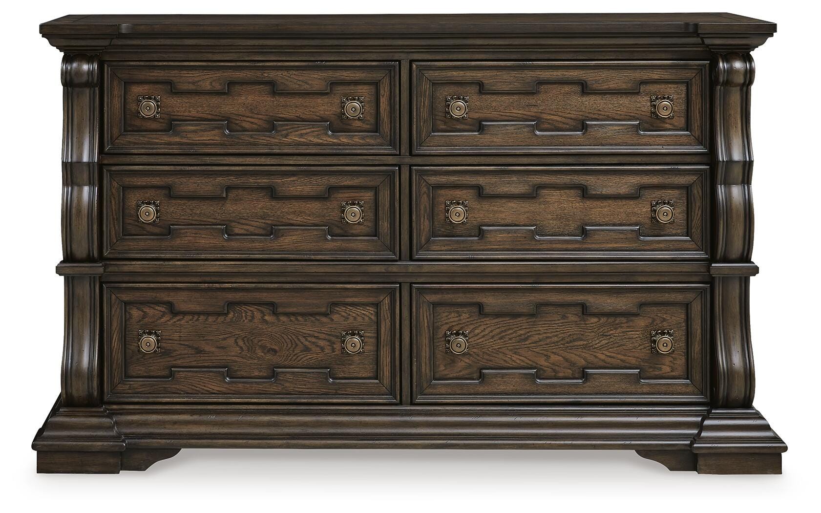 Maylee Dark Brown King Upholstered Panel Bed and Dresser (Online Special Price)