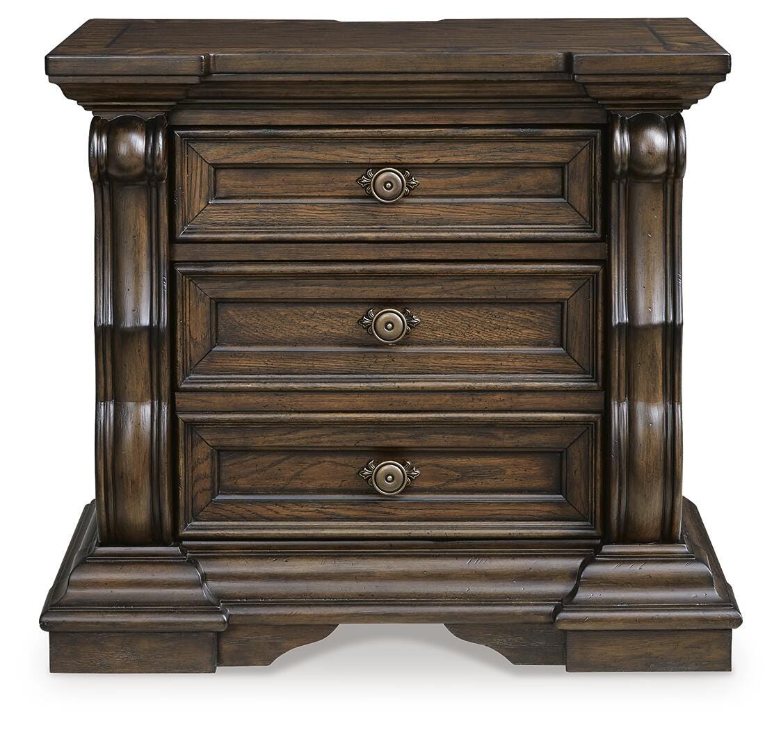 Maylee Dark Brown King Poster Bed and 2 Nightstands
