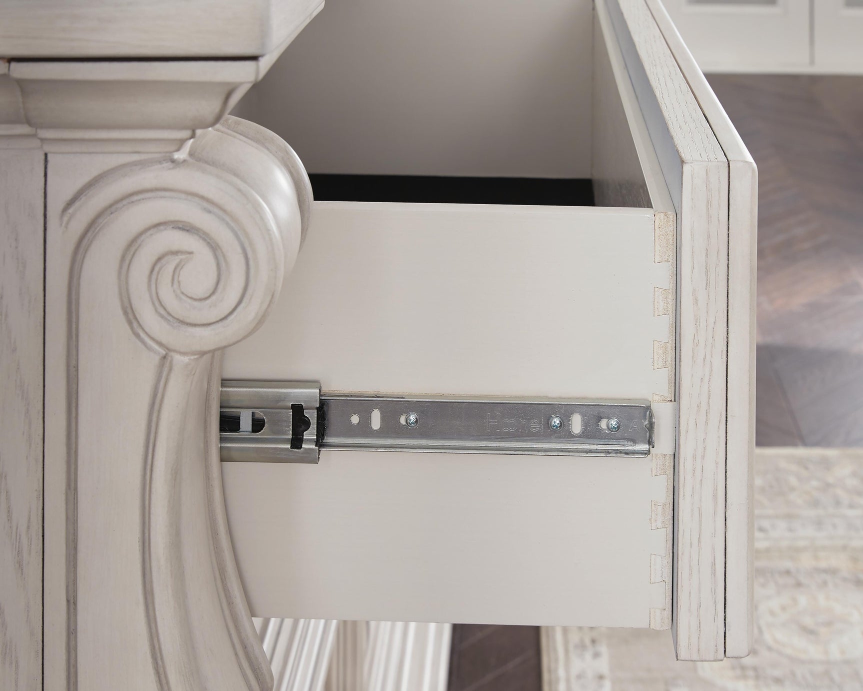 Andonhall Antique White Dresser and Mirror
