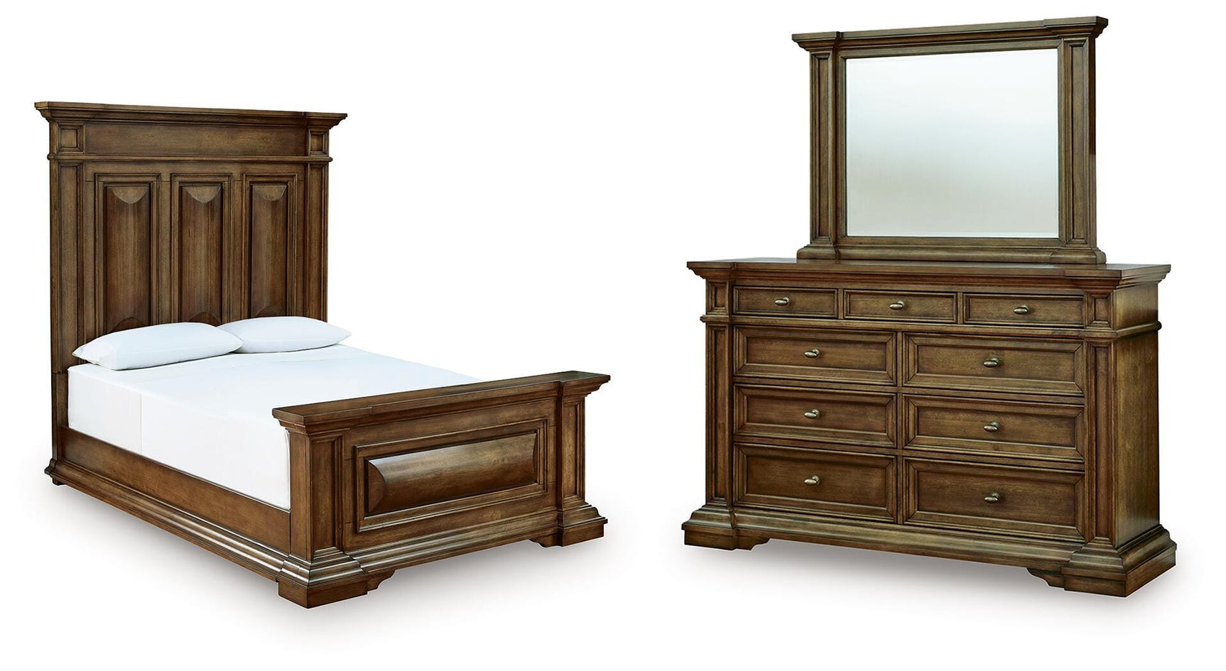 Frantanna Brown Queen Panel Bed, Dresser and Mirror