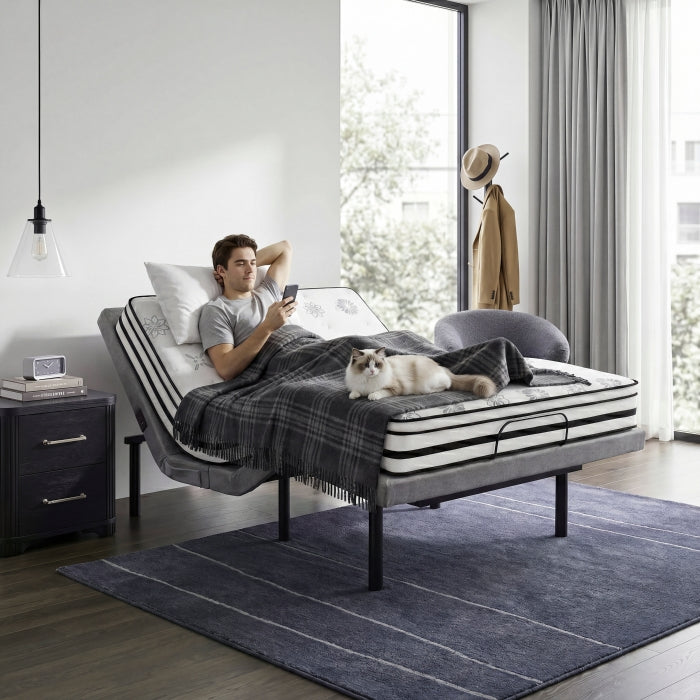 Flex Brown Full Power Head And Foot Adjustable Bed Frame With Massage Zero Gravity Charging Ports And Nightlight