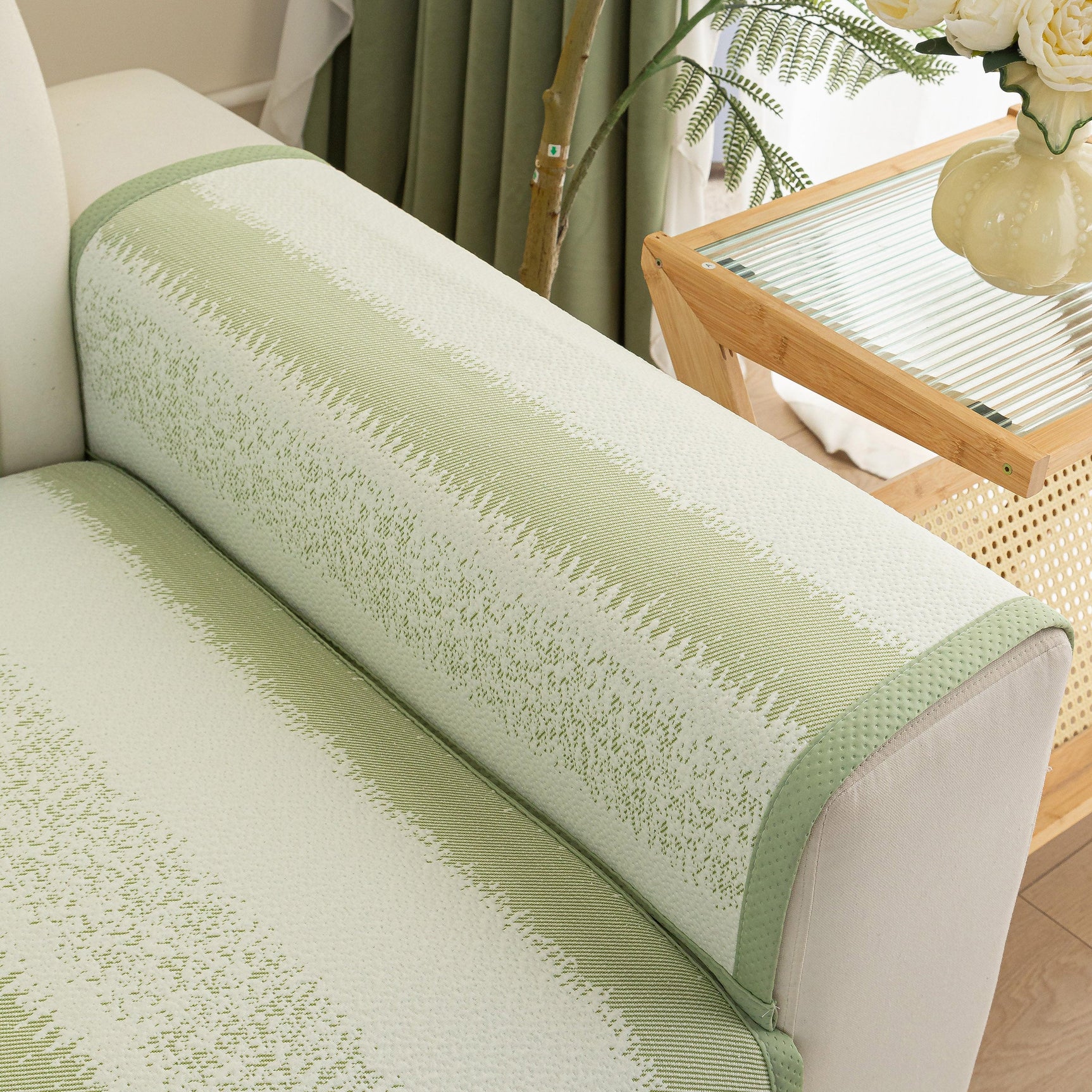 Striped Non-Slip Cooling Couch Cover, Summer Couch Pads for Seat Back Armrest