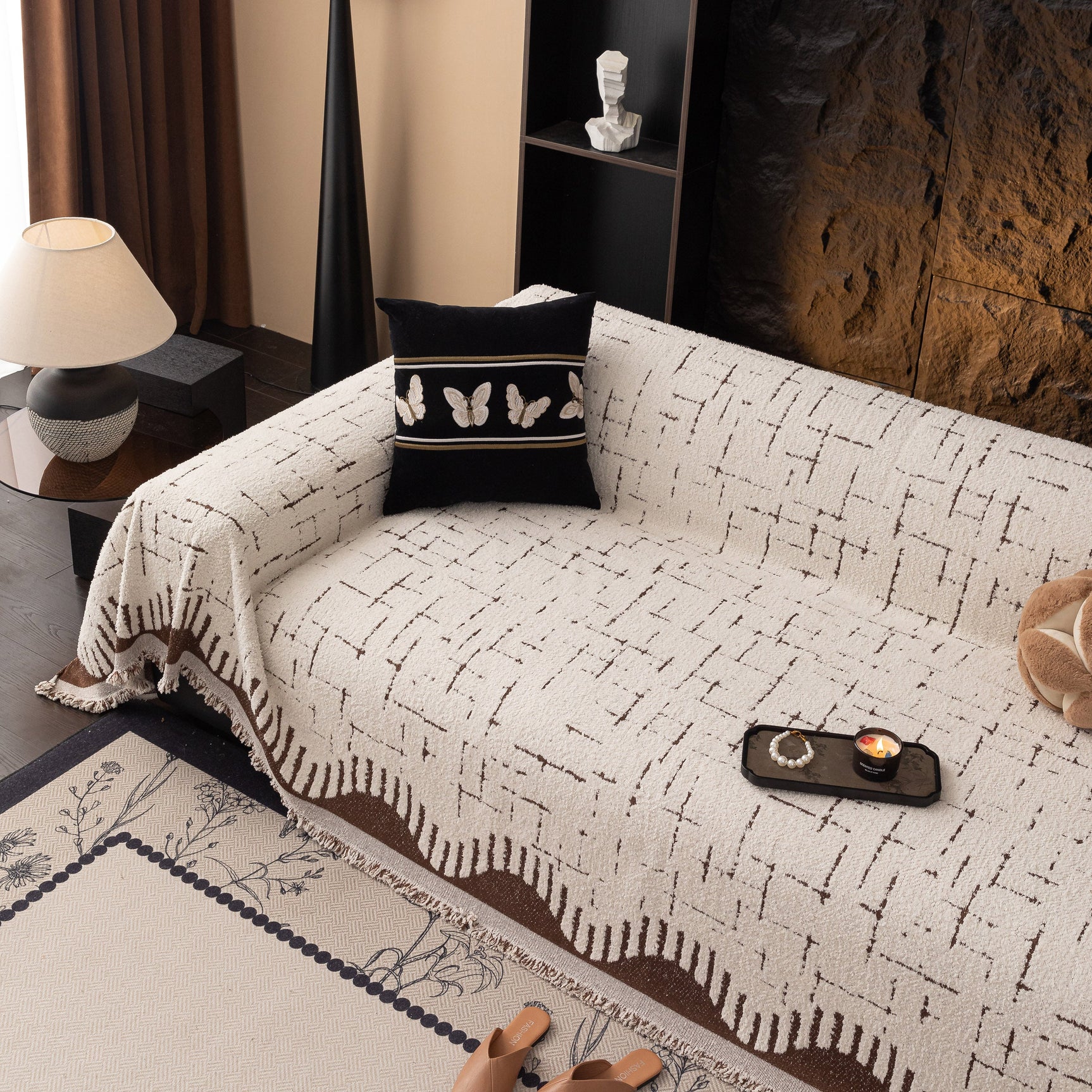 Chenille Sofa Cover Throw Blanket Woven Textured Decorative Furniture Slipcover