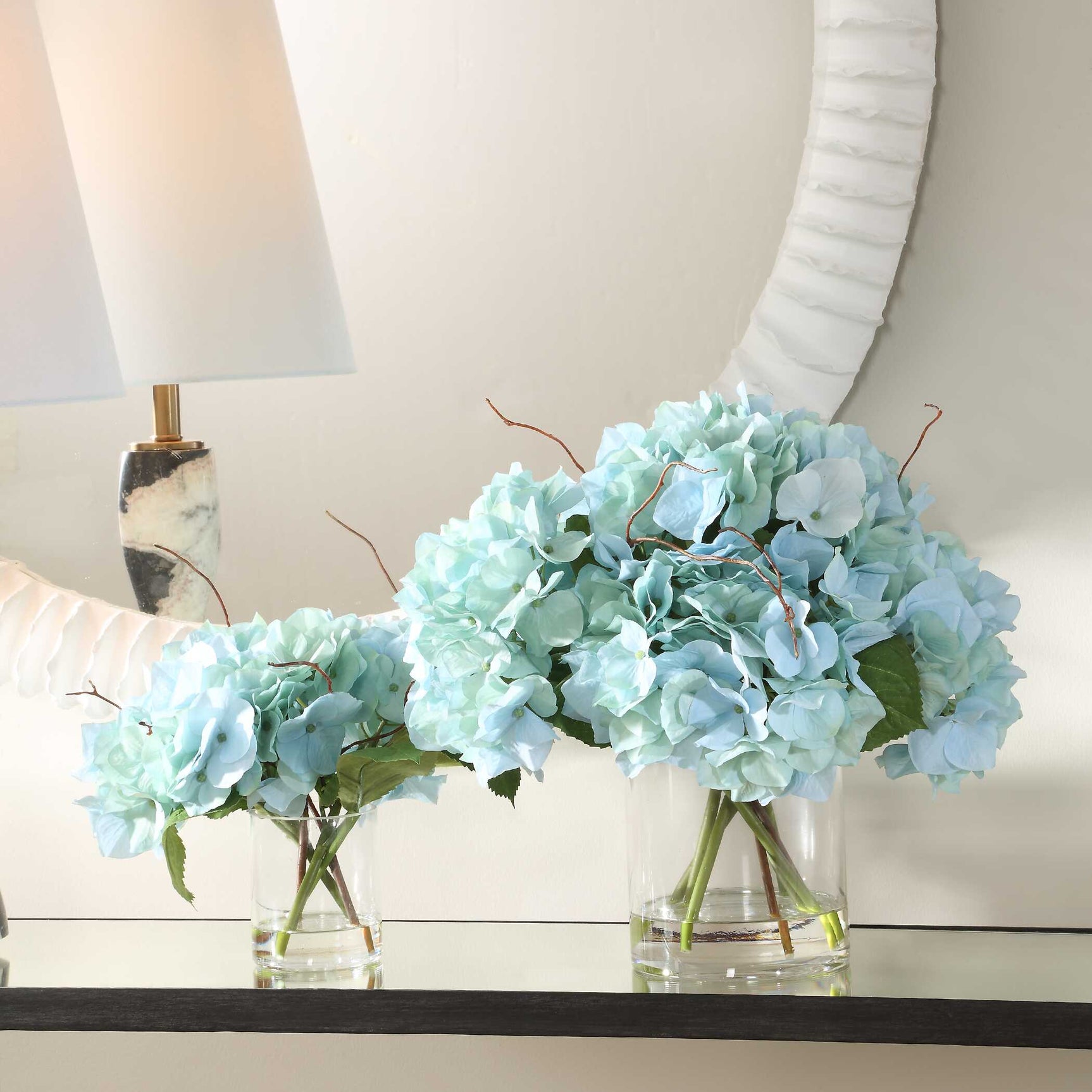 Tranquil Blue Blooms In Glass Vases (Set of 2)