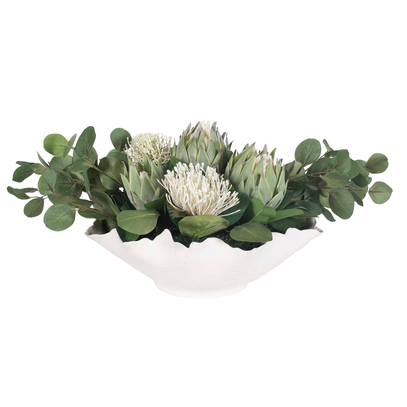 Protea Blooms White Bowl Centerpiece