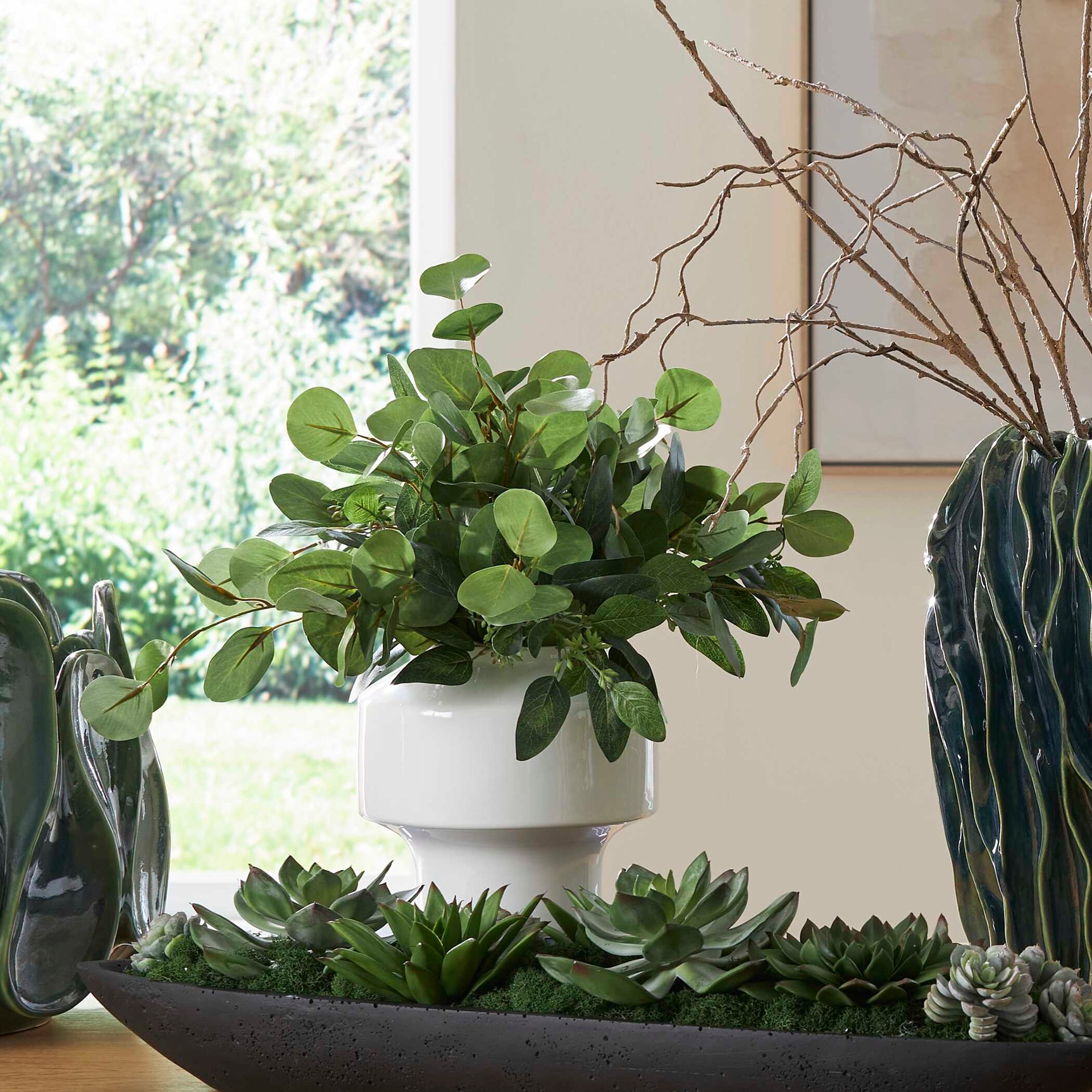 Essence Eucalyptus Green/White Accent & Vase