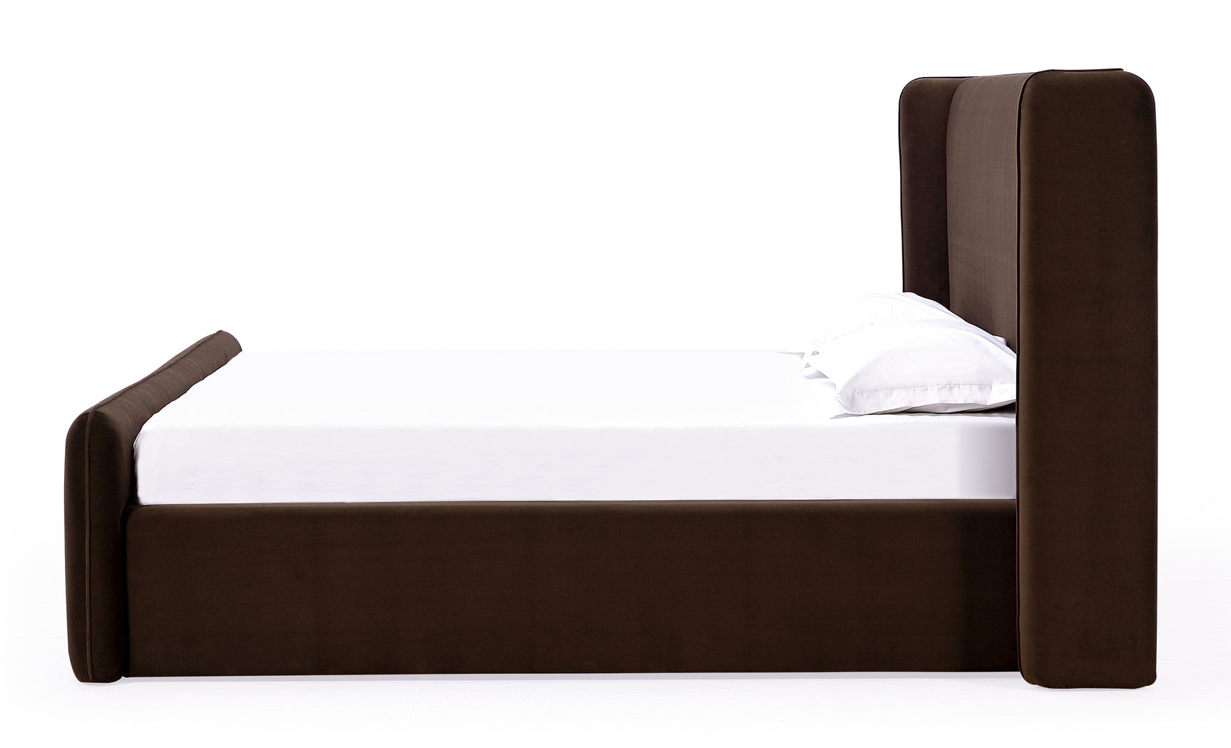 Bacall Velvet Full Upholstered Wingback Platform Bed in Cola - Ornate Home