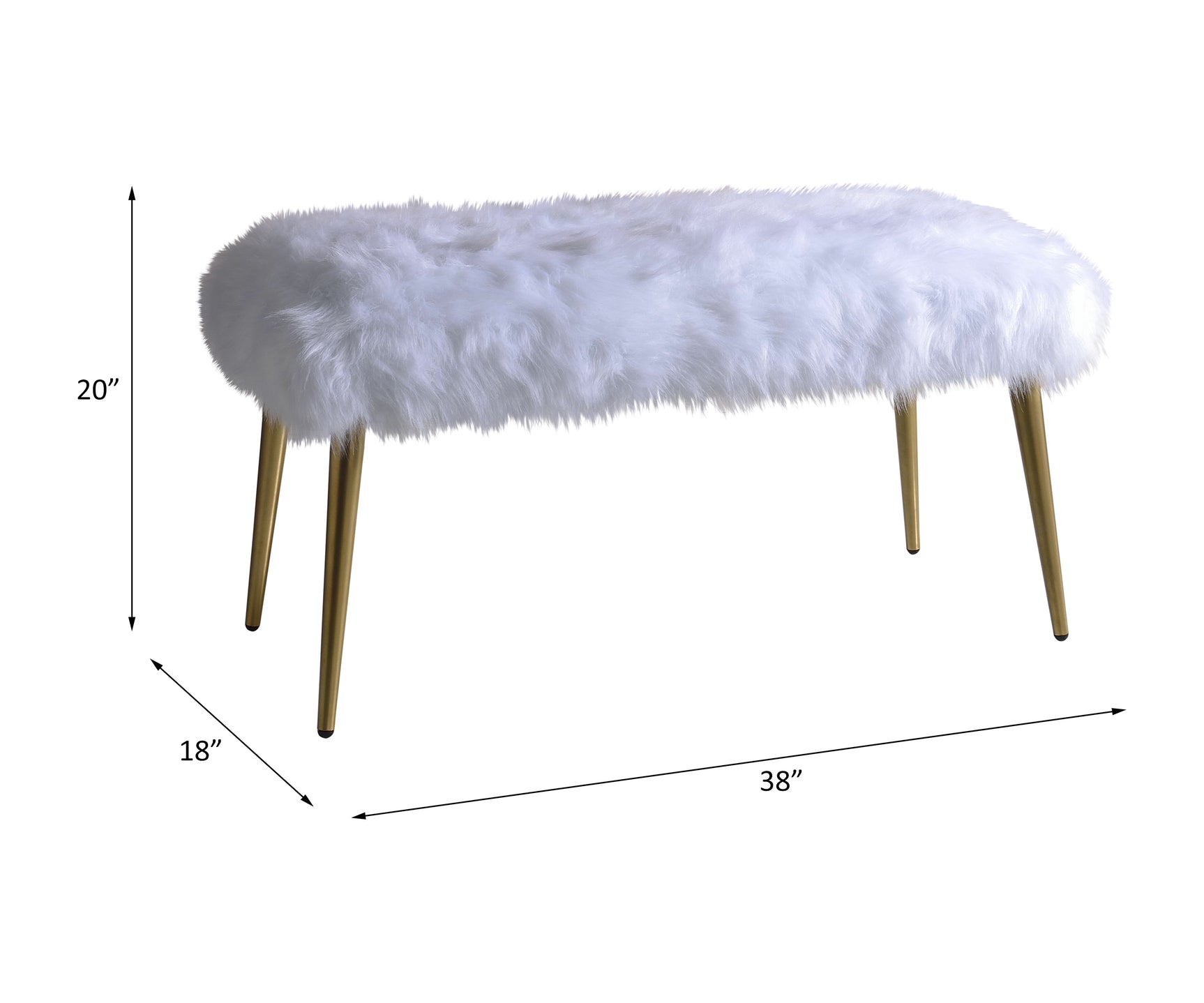 Bagley II White Faux Fur & Gold Bench - Ornate Home
