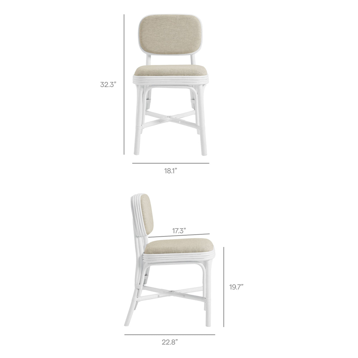 Bahari White/Light Beige Upholstered Rattan Dining Chair - Ornate Home
