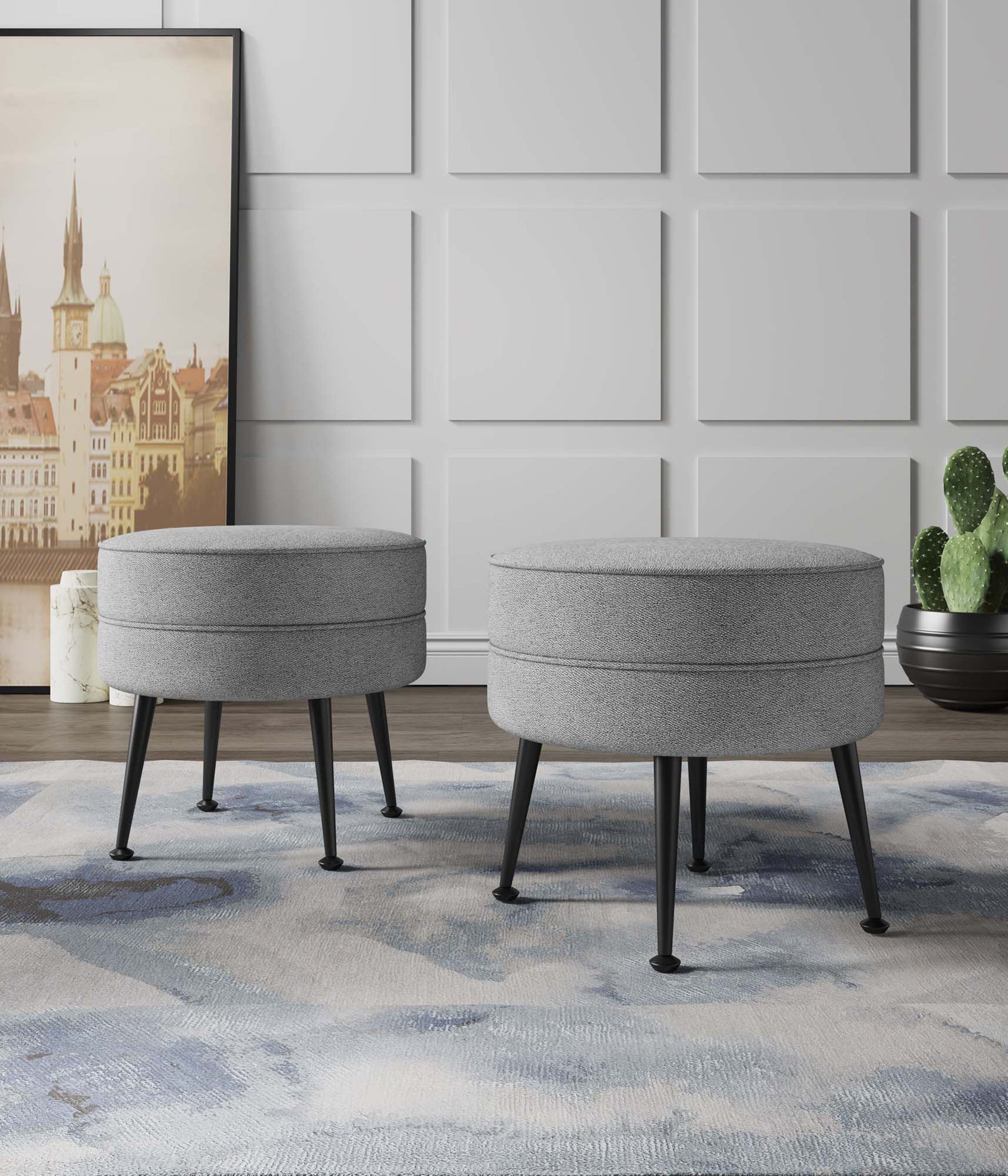 Bailey Ottoman in Grey with Black Feet (set of 2) - Ornate Home