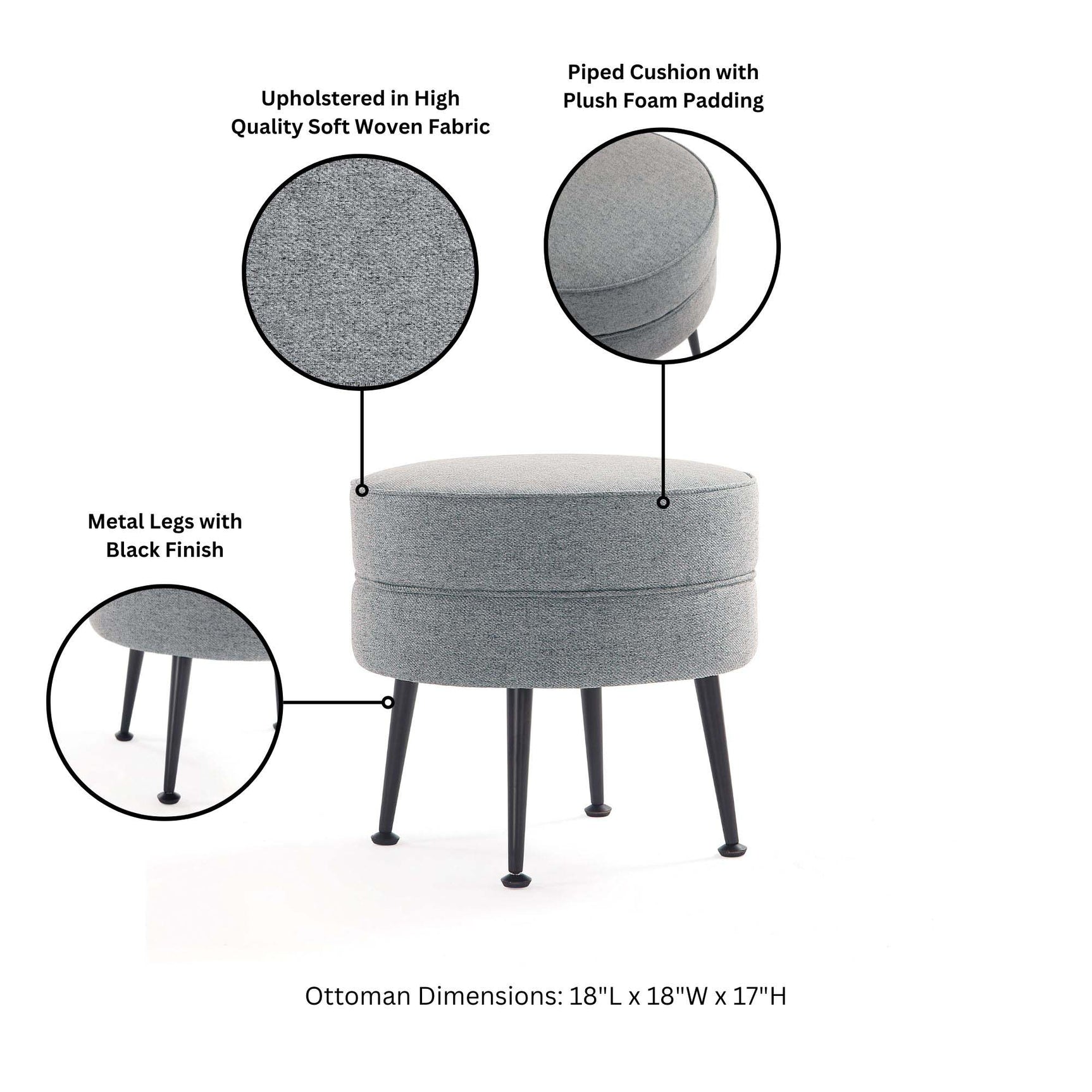 Bailey Ottoman in Grey with Black Feet (set of 2) - Ornate Home