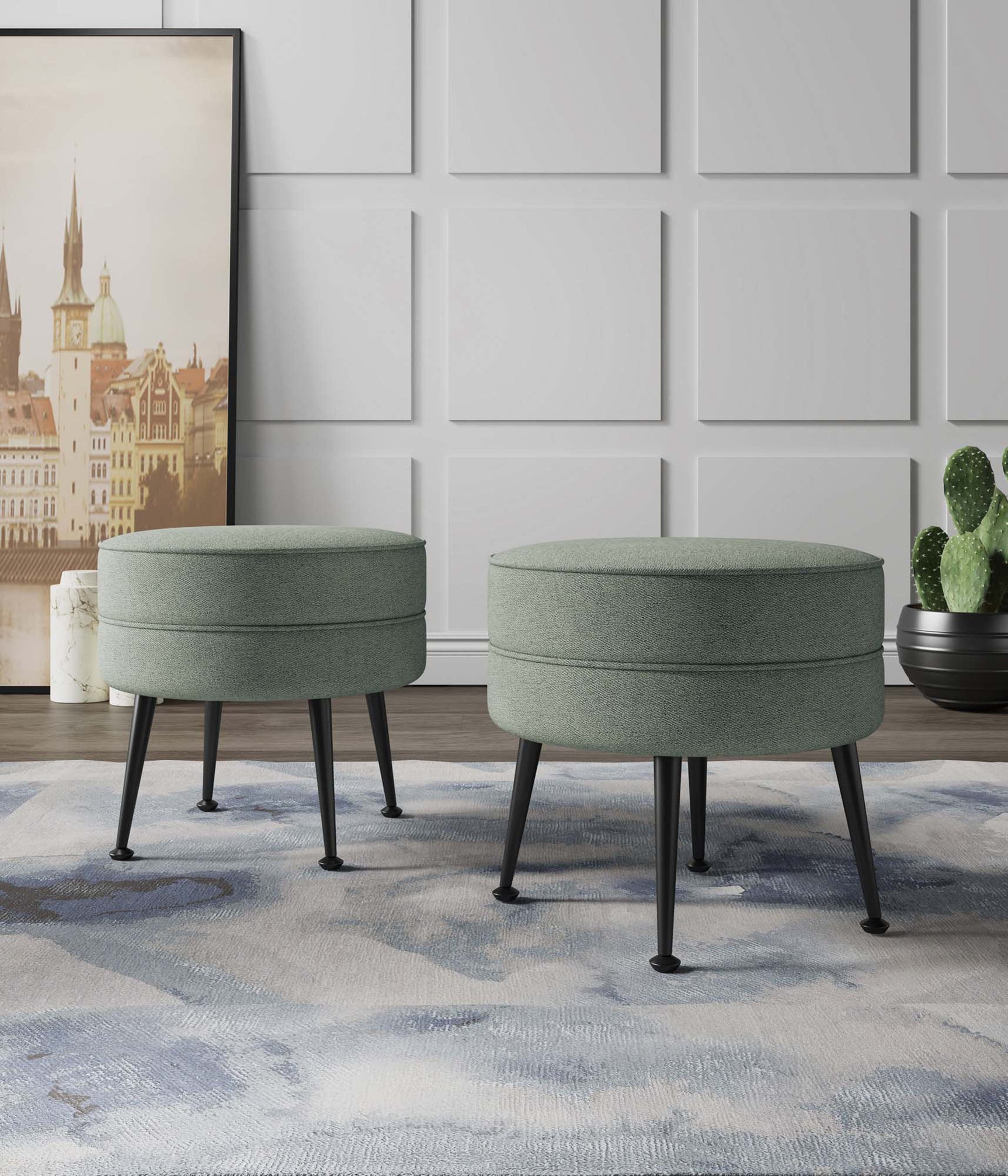 Bailey Ottoman in Sage Green with Black Feet (set of 2) - Ornate Home