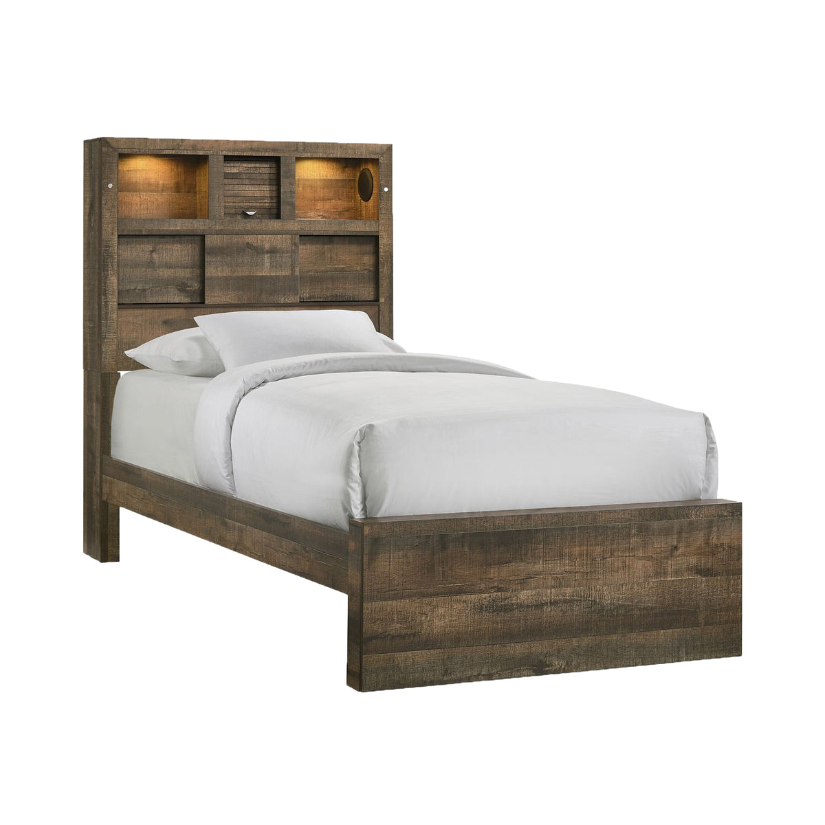 Bailey Walnut 5-Piece Twin Bookcase Panel Bedroom Set with Bluetooth - Ornate Home