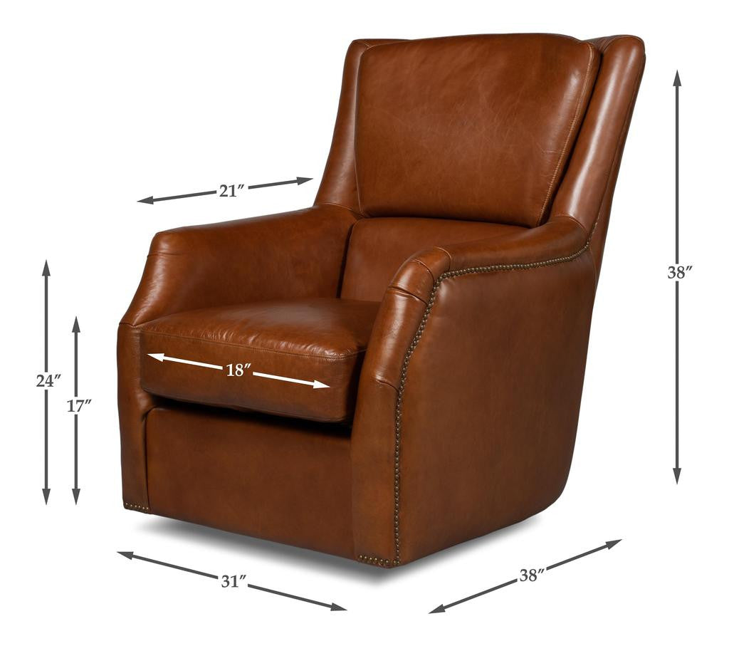 Baker Brown Leather Swivel Chair - Ornate Home