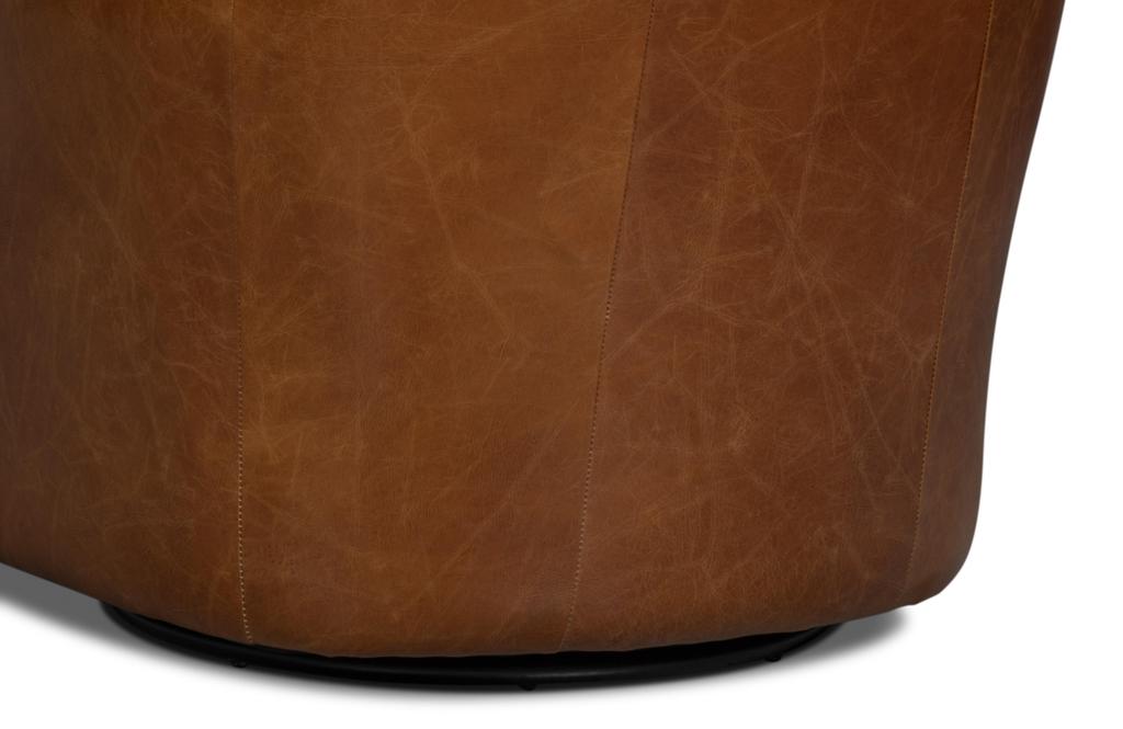 Baker Brown Leather Swivel Chair - Ornate Home