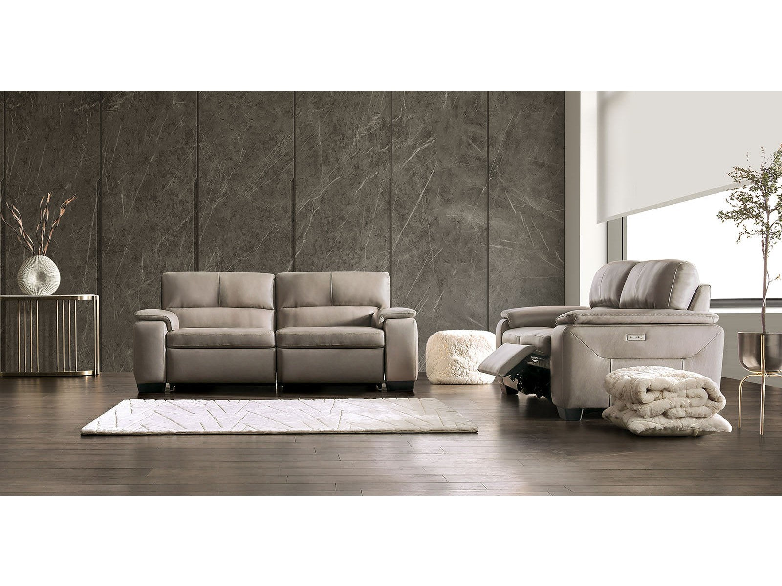 Balderico Taupe Real Italian Leather Power Reclining Sofa & Loveseat - Ornate Home