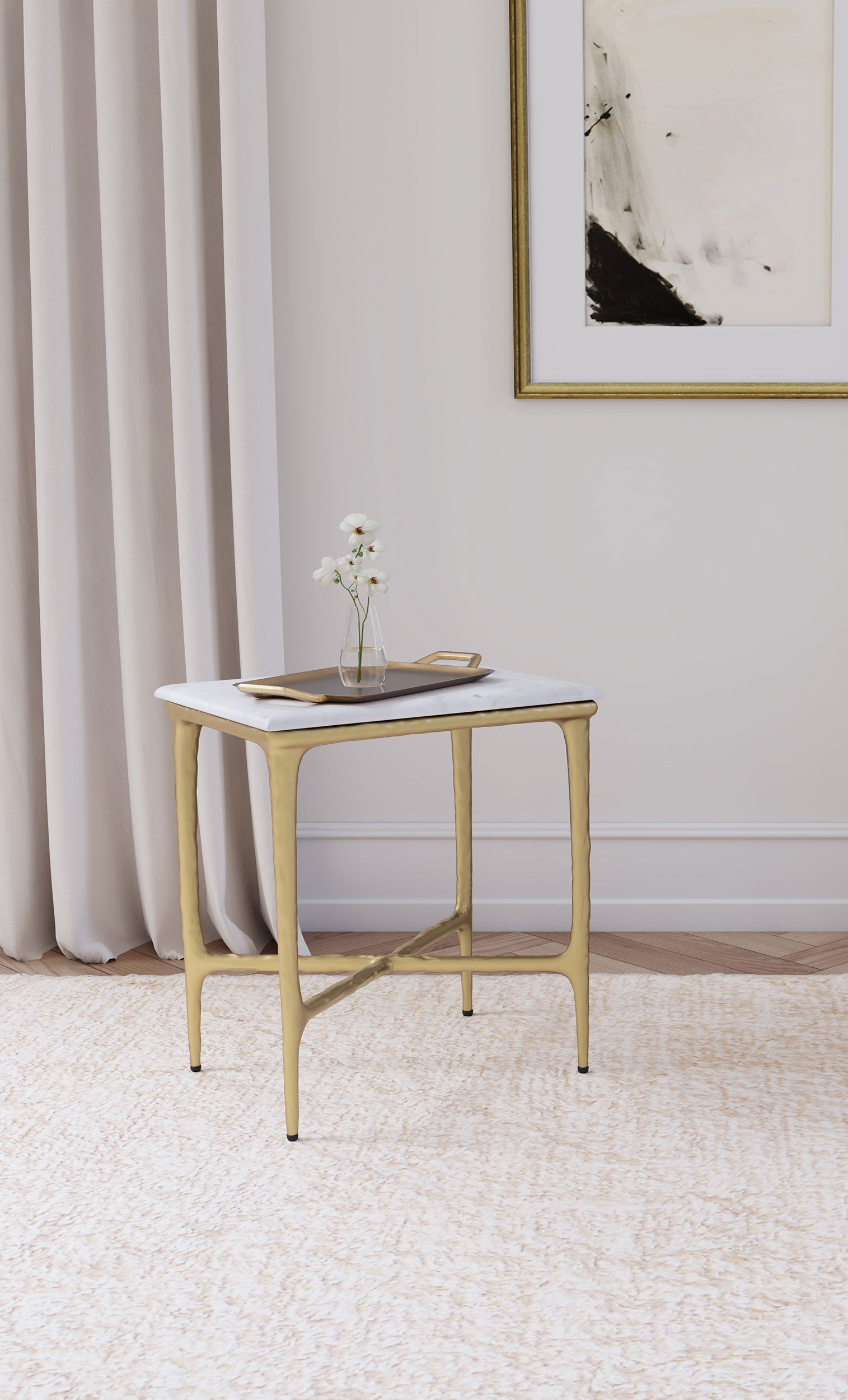 Baldwin White / Gold Rectangular Side Table - Ornate Home