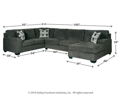 Ballinasloe Smoke 3-Piece Right Sectional and Ottoman - Ornate Home