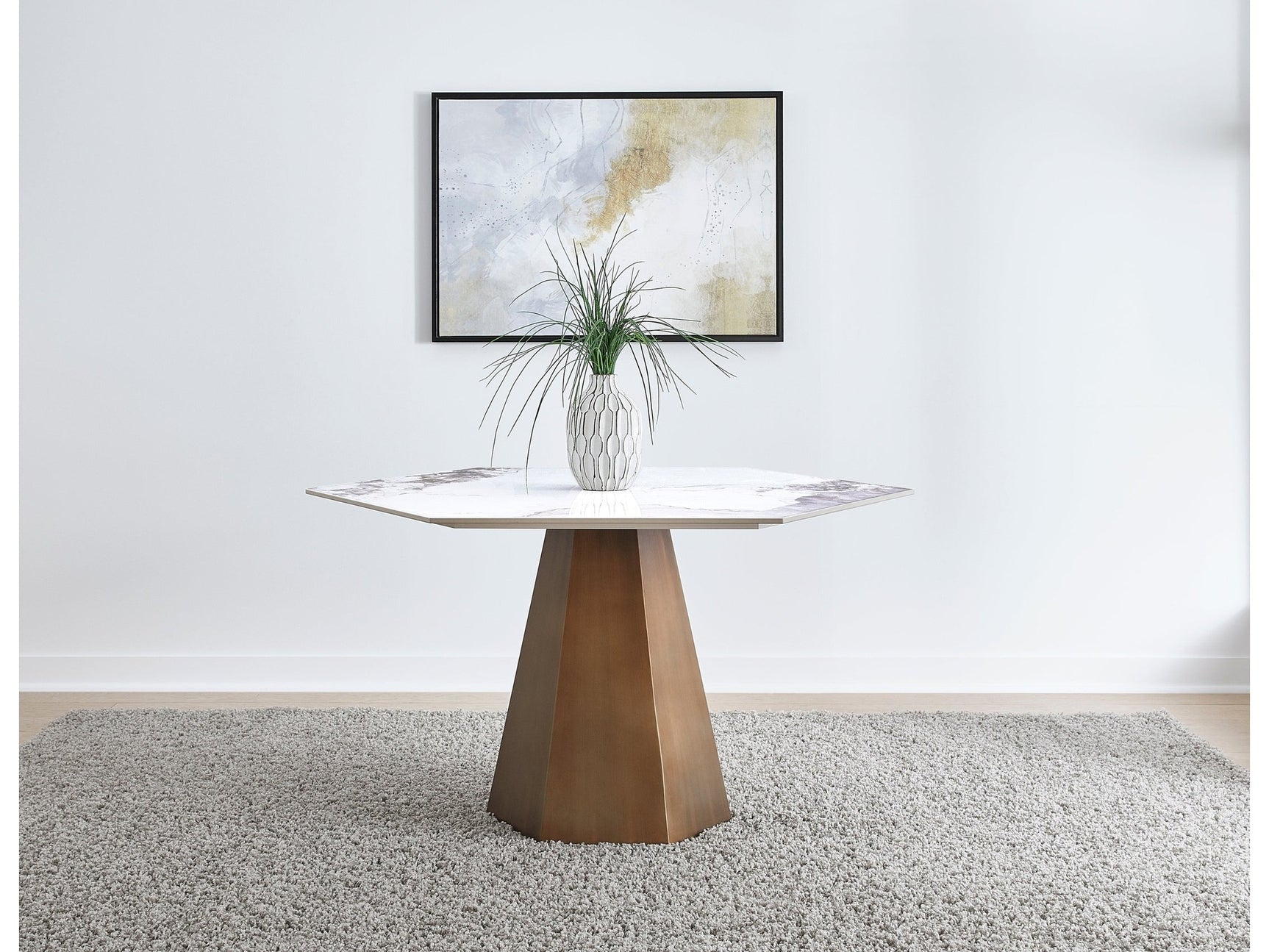 Balos Stone Top Hexagonal Dining Table in Chanelle and Bronze - Ornate Home