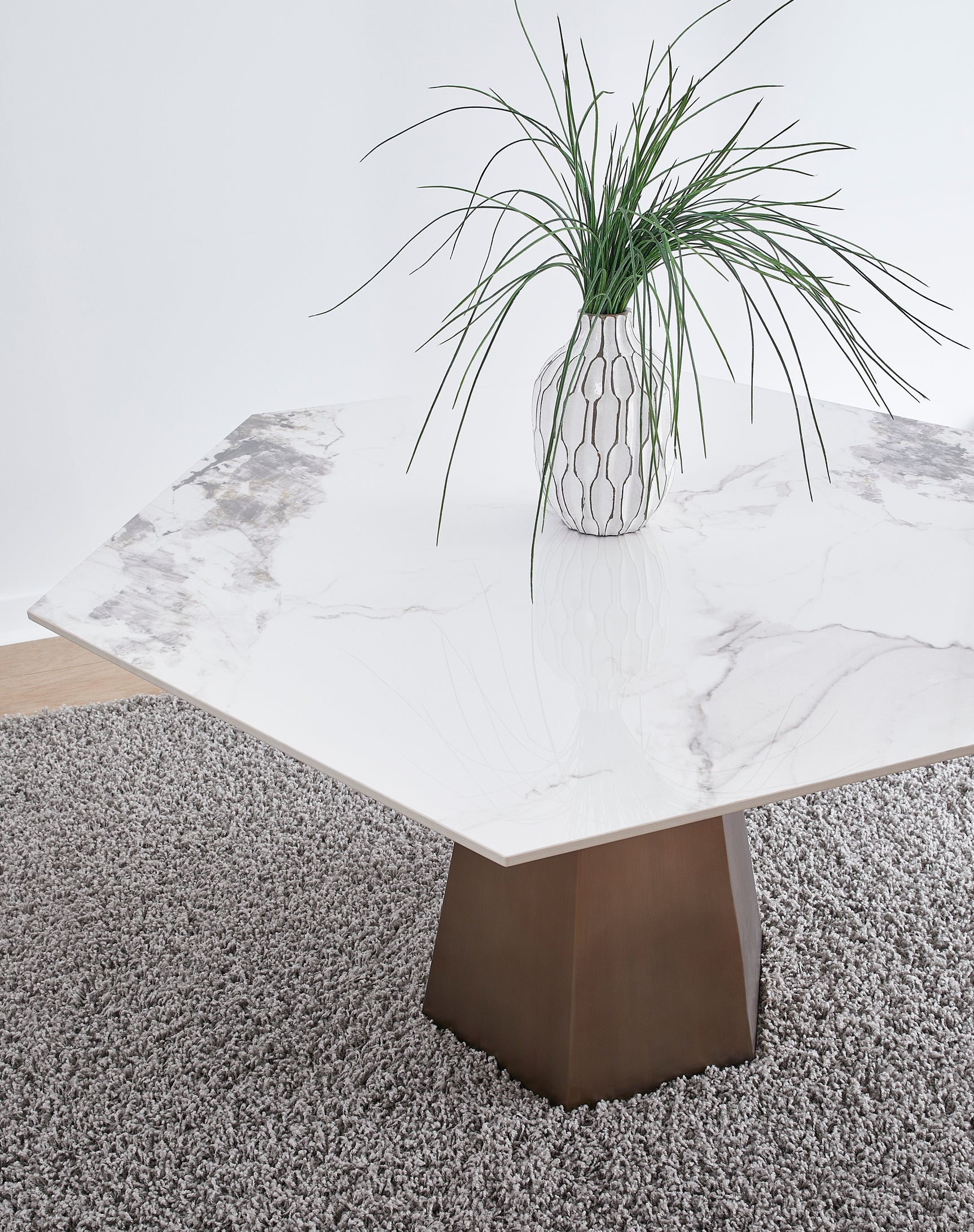 Balos Stone Top Hexagonal Dining Table in Chanelle and Bronze - Ornate Home