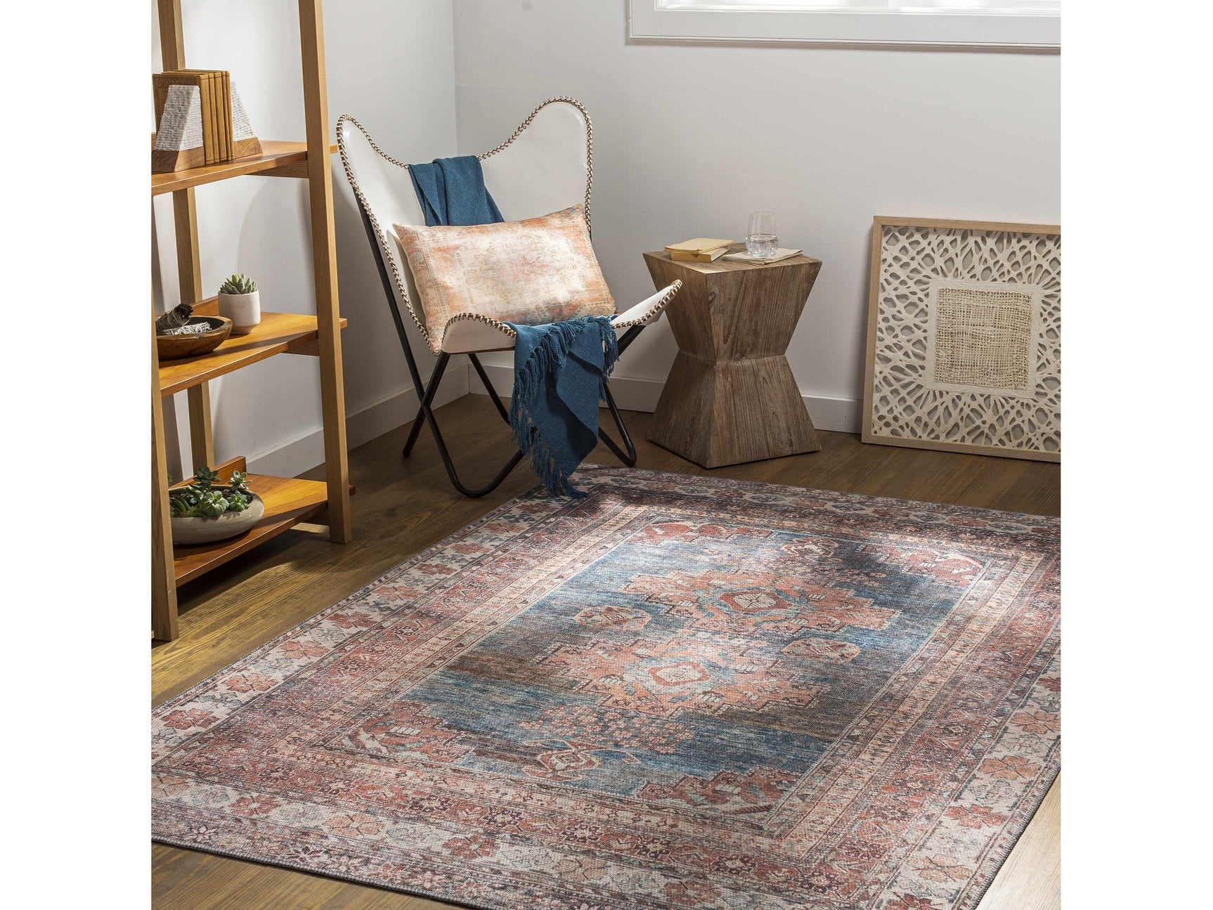Baltinglass Rust & Blue Washable Area Rug - Clearance - Ornate Home