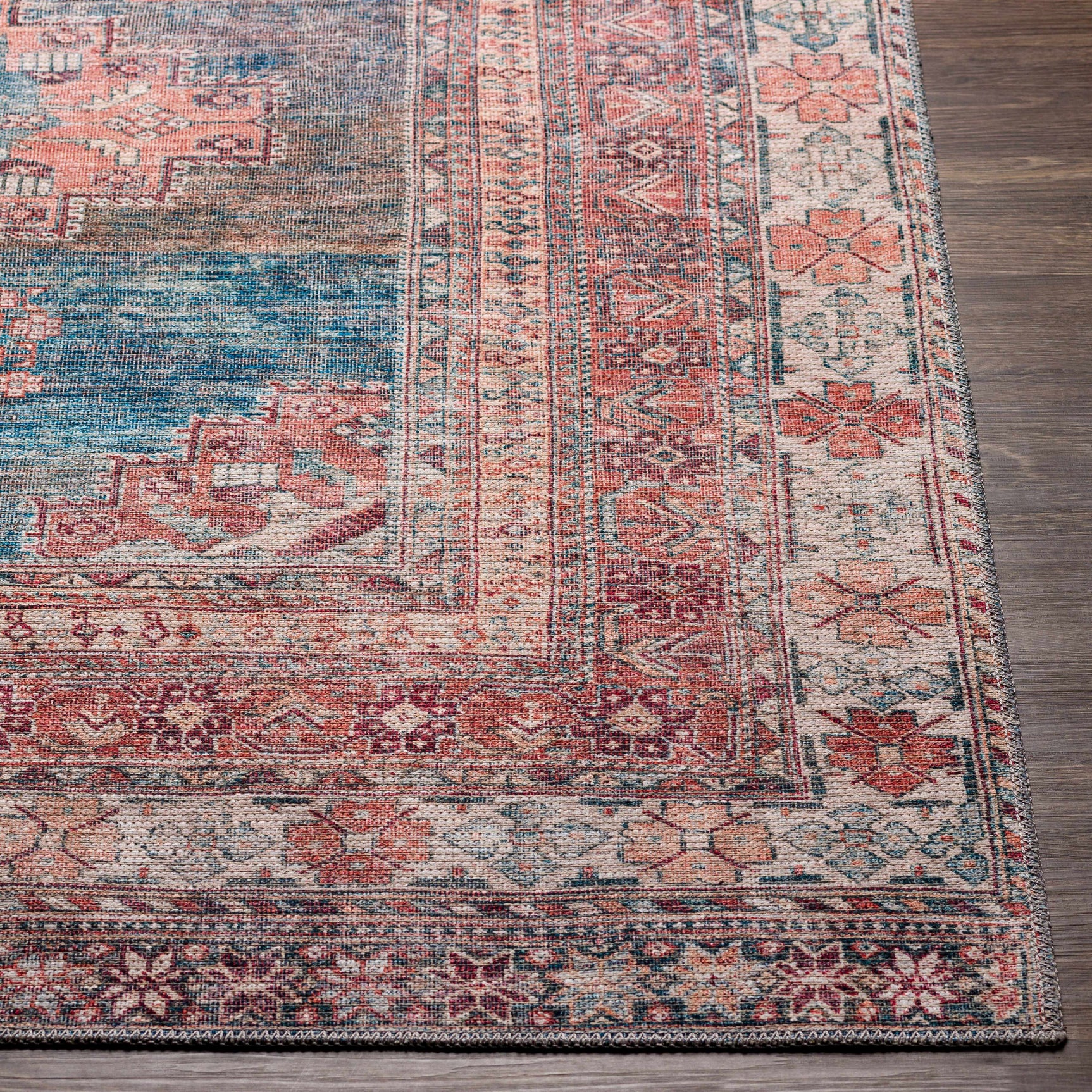 Baltinglass Rust & Blue Washable Area Rug - Clearance - Ornate Home
