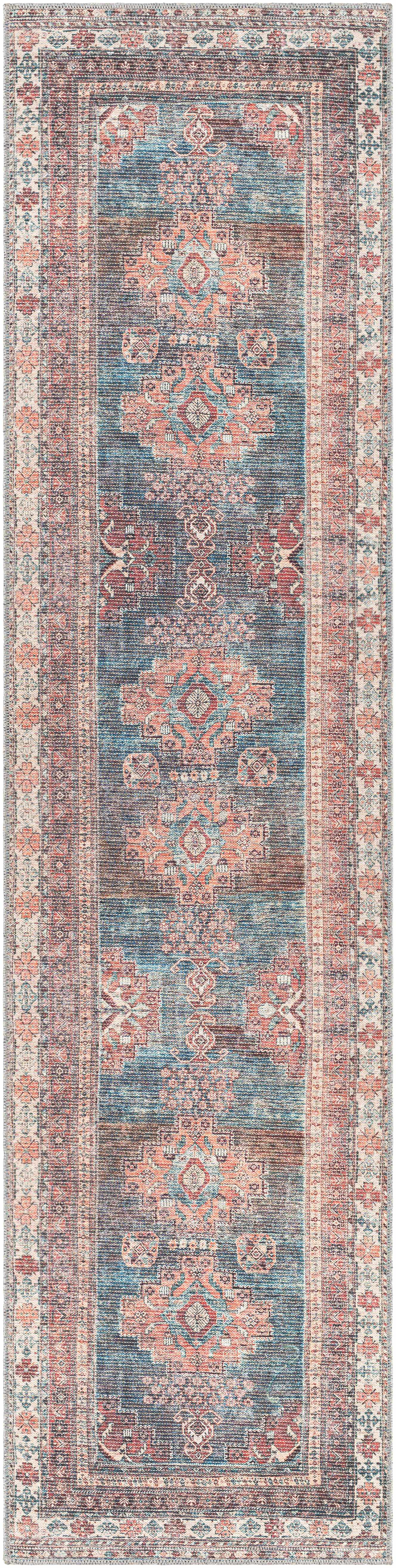 Baltinglass Rust & Blue Washable Area Rug - Clearance - Ornate Home