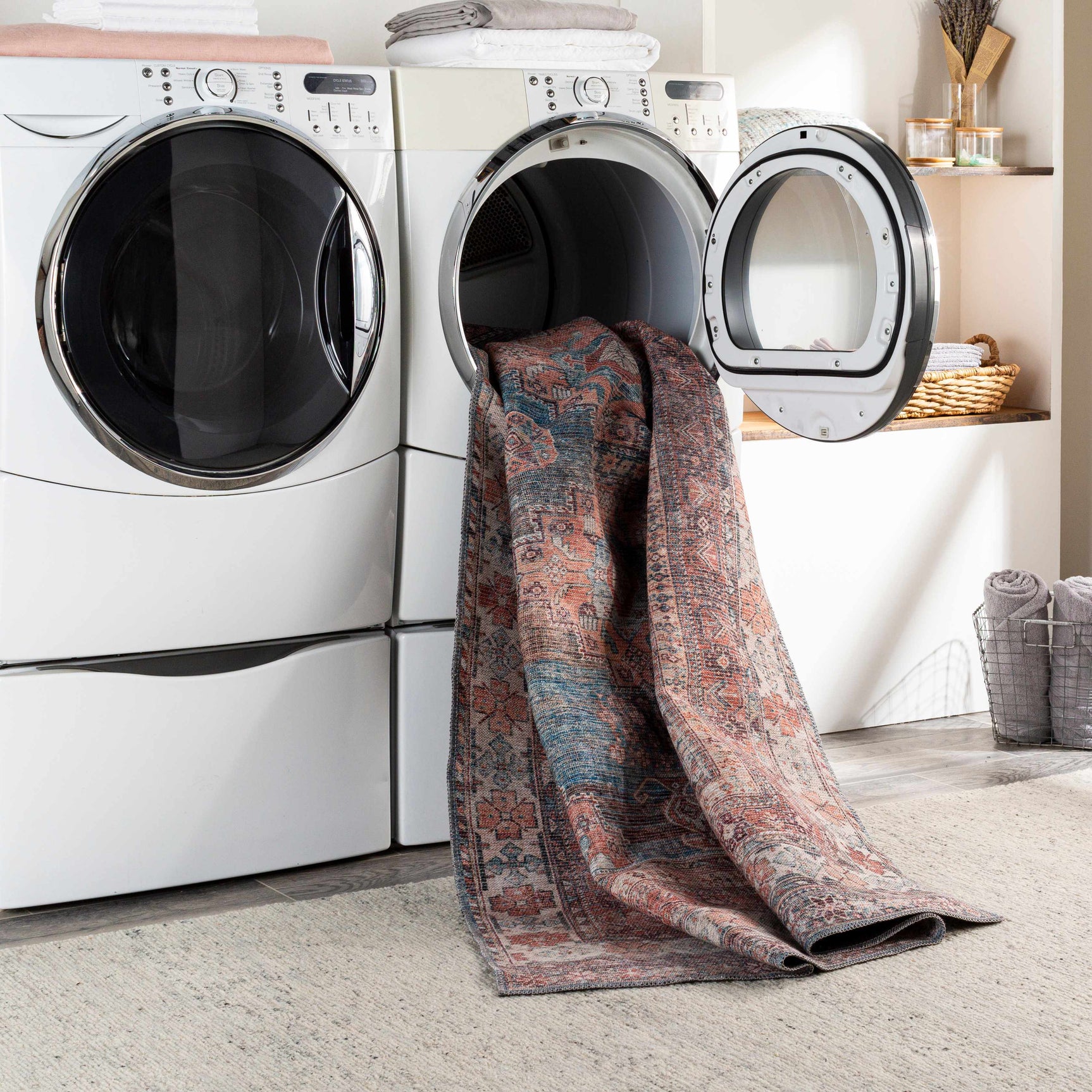 Baltinglass Rust & Blue Washable Area Rug - Clearance - Ornate Home