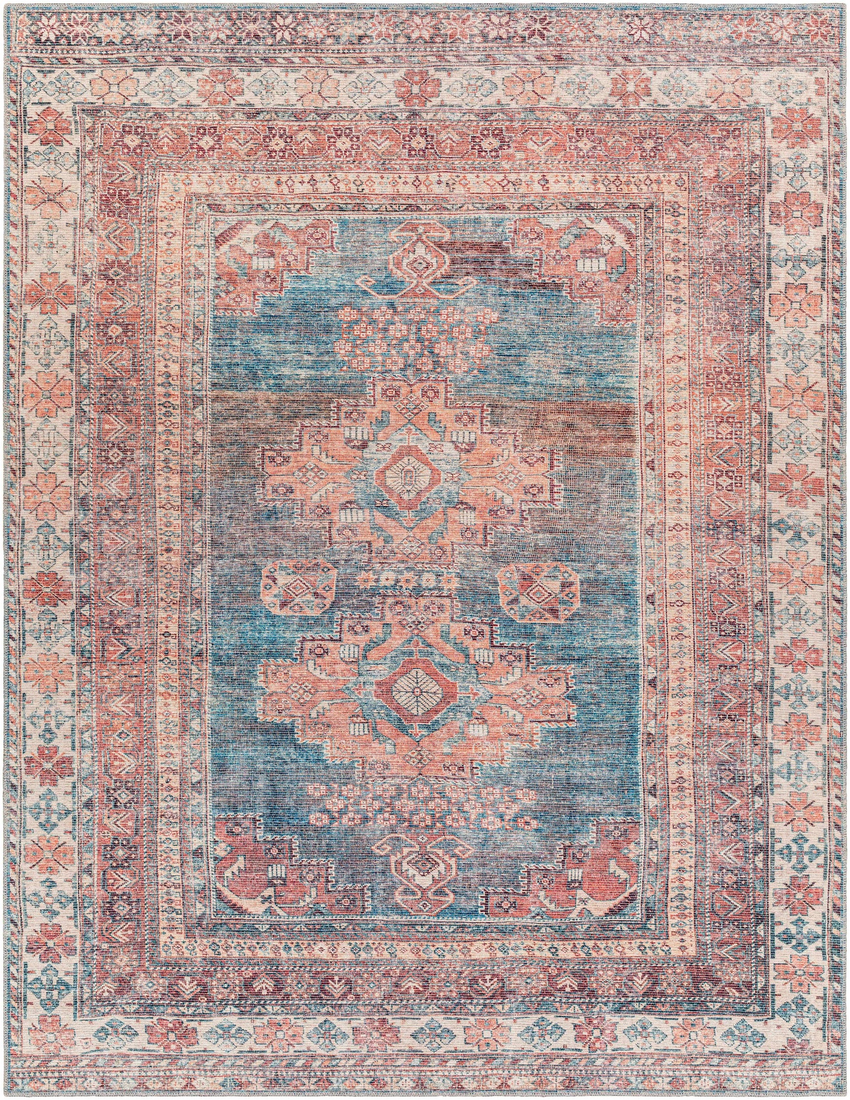 Baltinglass Rust & Blue Washable Area Rug - Clearance - Ornate Home