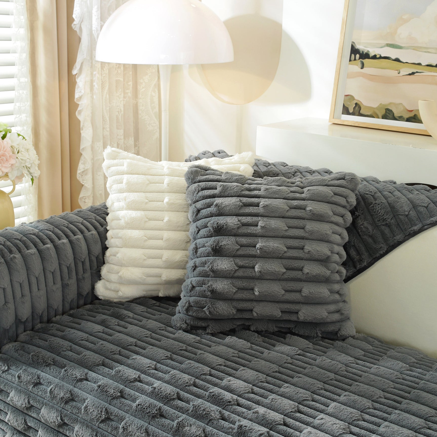 Bamboo-Style Sofa Towel, Faux Rabbit Fur Thickened Non-slip Seat Cushion Covers - Ornate Home