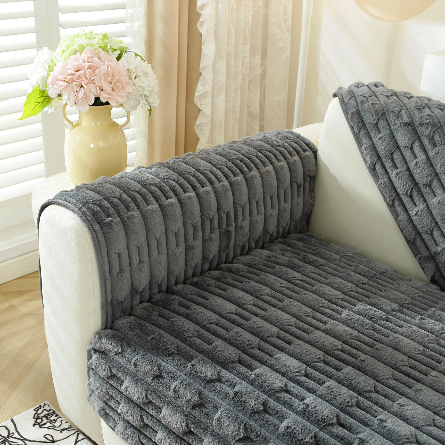 Bamboo-Style Sofa Towel, Faux Rabbit Fur Thickened Non-slip Seat Cushion Covers - Ornate Home