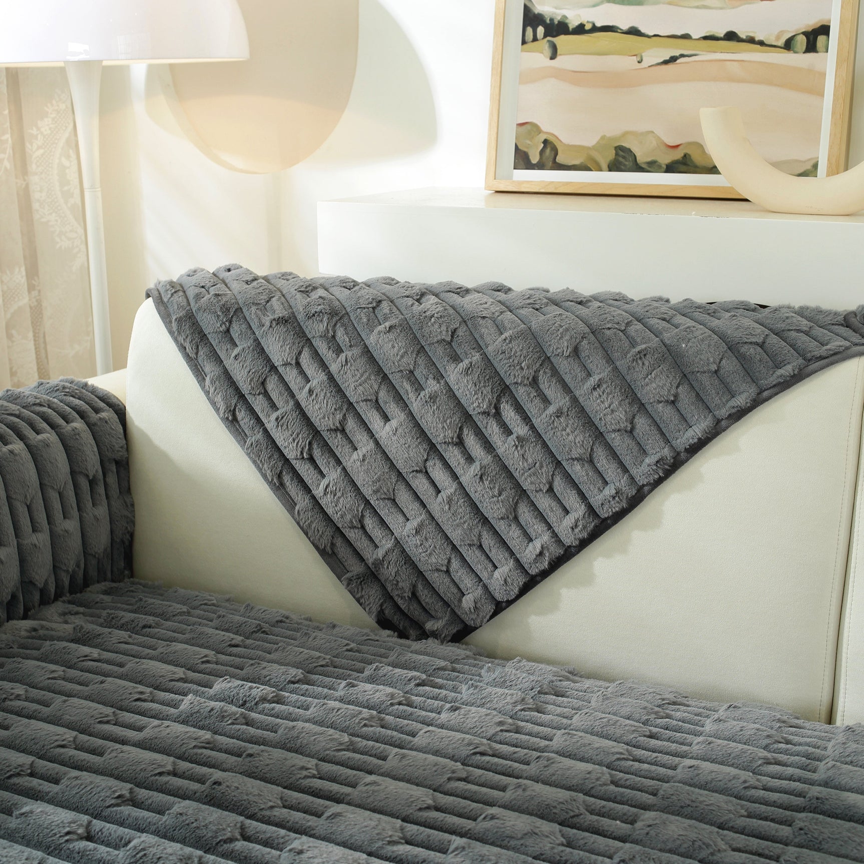 Bamboo-Style Sofa Towel, Faux Rabbit Fur Thickened Non-slip Seat Cushion Covers - Ornate Home