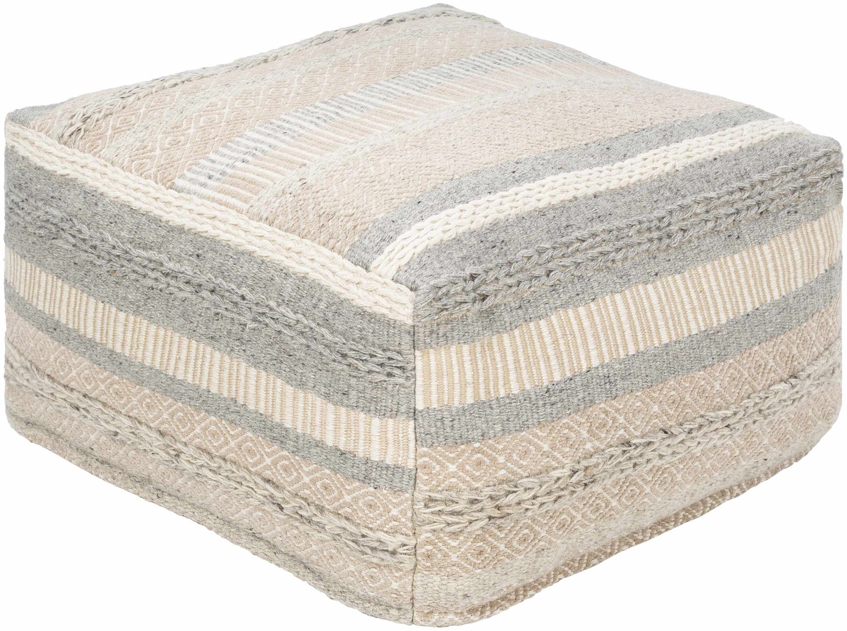 Bancroft Ivory Handwoven Textured Pouf - Ornate Home