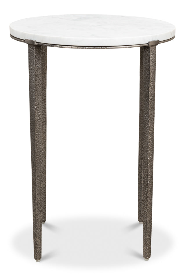 Banswara White/Antique Nickel Round Side Table - Ornate Home